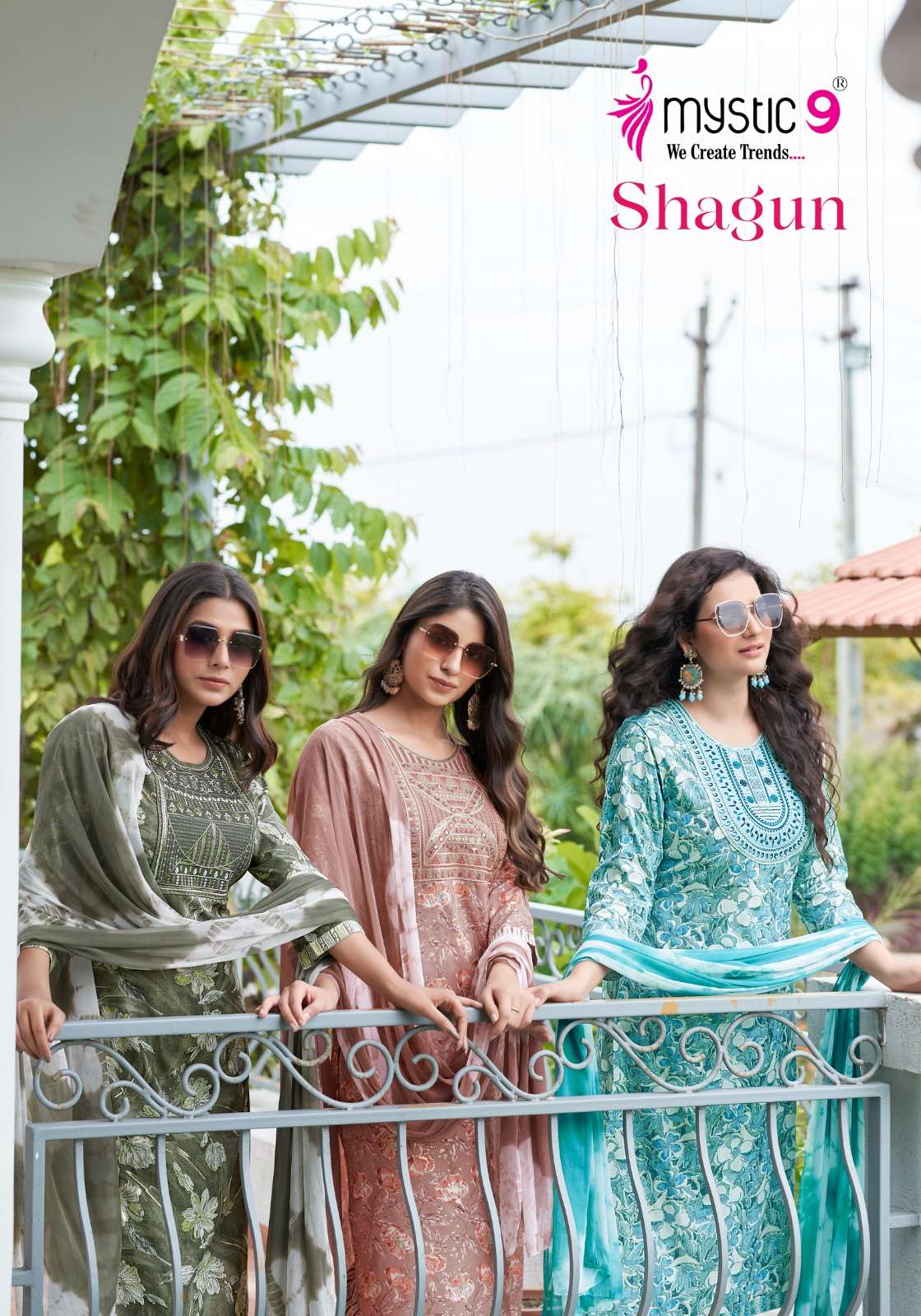 SHAGUN VOL-12 BY MYSTIC9 12001 TO 12008 SERIES RAYON PRINT WORK READYMADE DRESSES