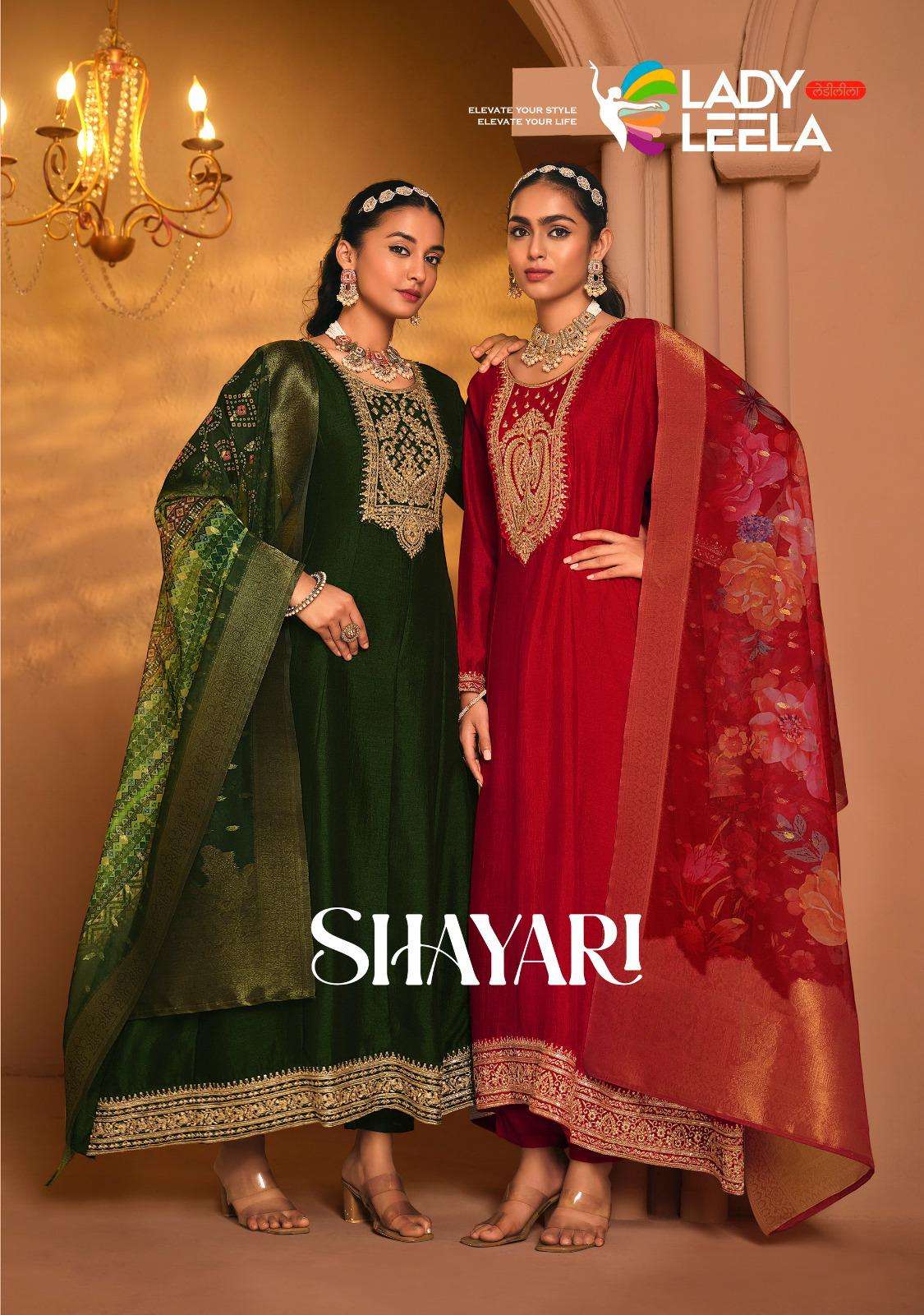 SHAYARI BY LADY LEELA 1001 TO 1004 SERIES VICHITRA SILK HEAVY WORK READYMADE DRESSES