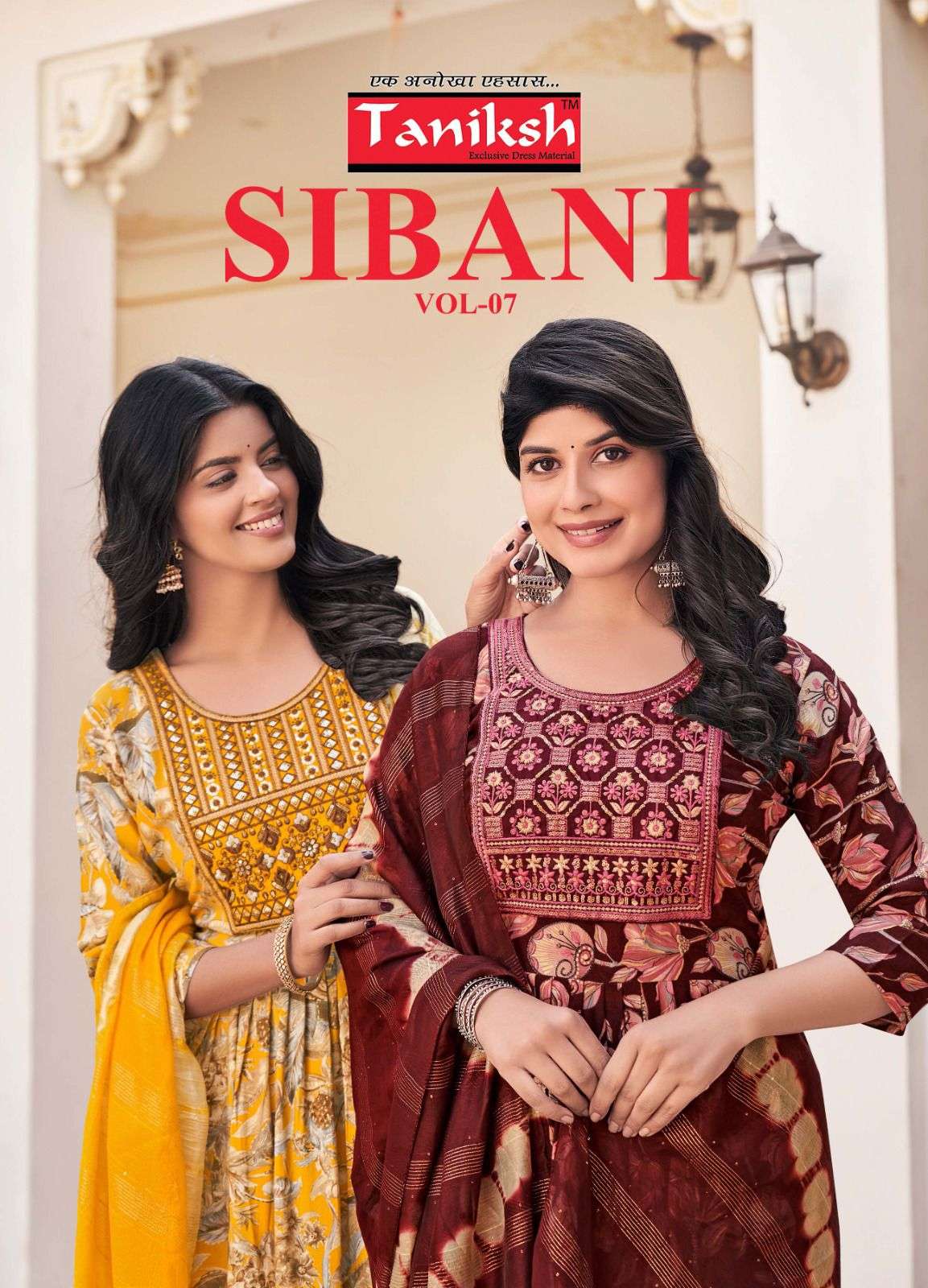 SIBANI VOL-7 BY TANIKSH 7001 TO 7008 SERIES RAYON PRINT WORK READYMADE DRESSES