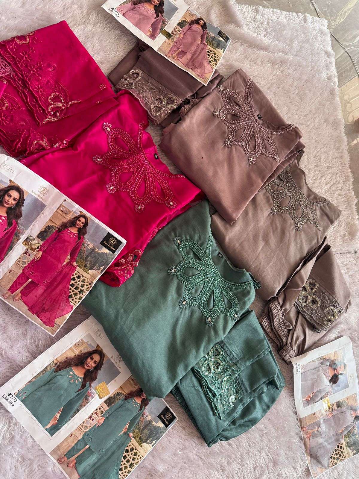 Z-739 COLOURS BY ZIAAZ DESIGNS 739-A TO 739-D SERIES ORGANZA WORK DRESSES