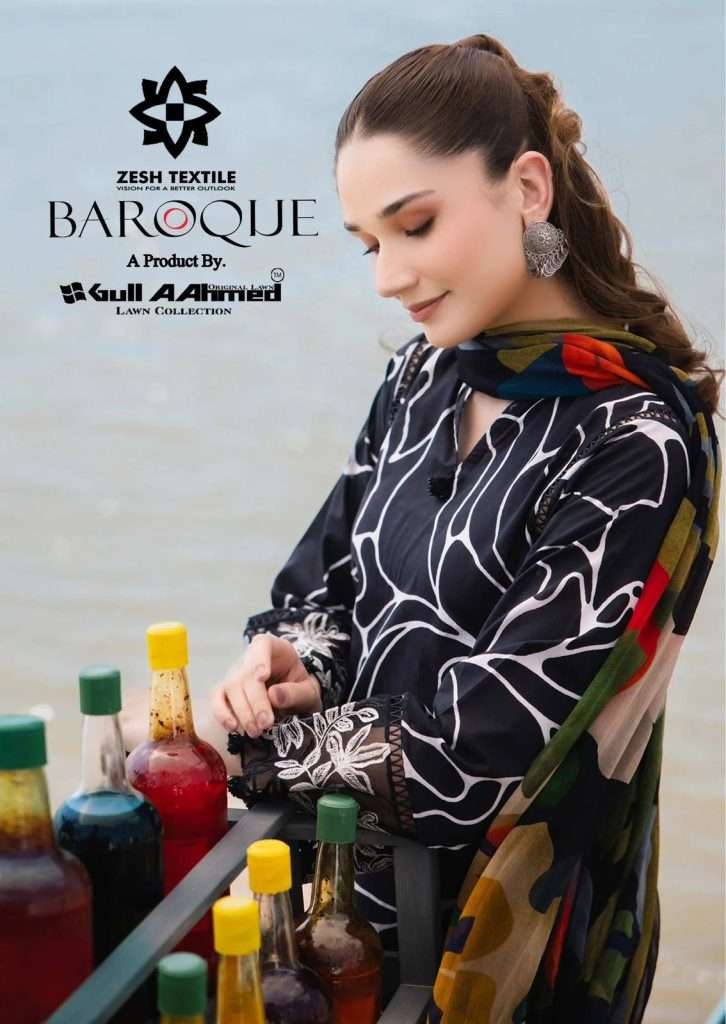 ZESH BAROQUE BY GULL AAHMED 1001 TO 1006 SERIES PURE LAWN PRINT PAKISTANI DRESSES