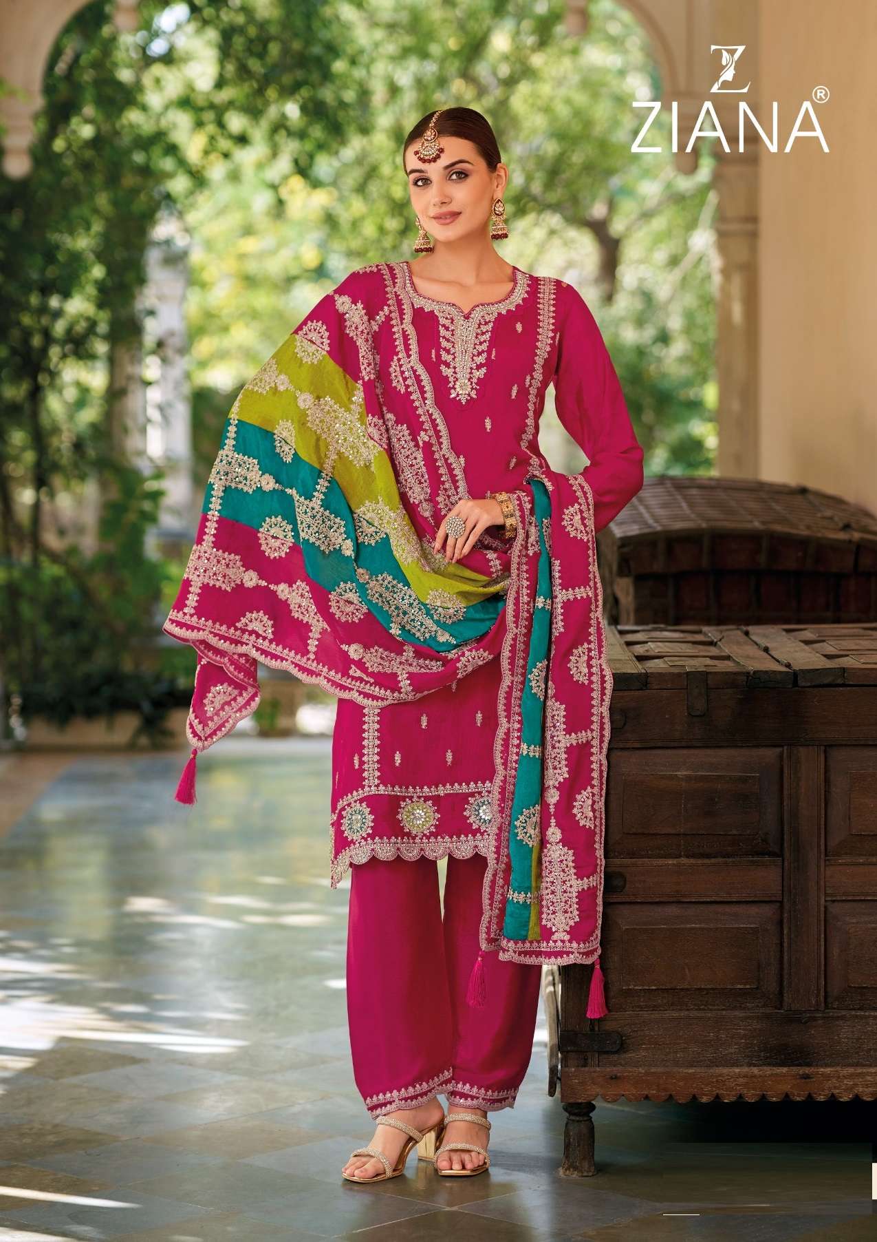 ZIANA 10061-A TO 10061-C SERIES BY AQSAWHOLESALE CHINON SILK WORK READYMADE DRESSES