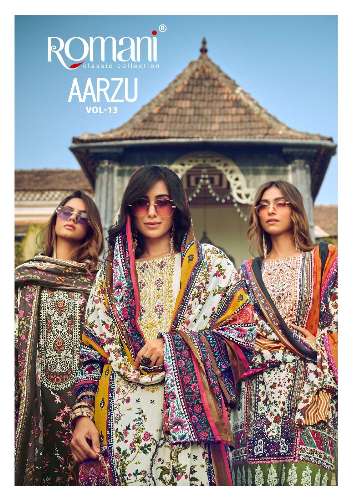 AARZU VOL-13 BY ROMANI 1096-001 TO 1096-008 SERIES COTTON PRINT WORK DRESSES