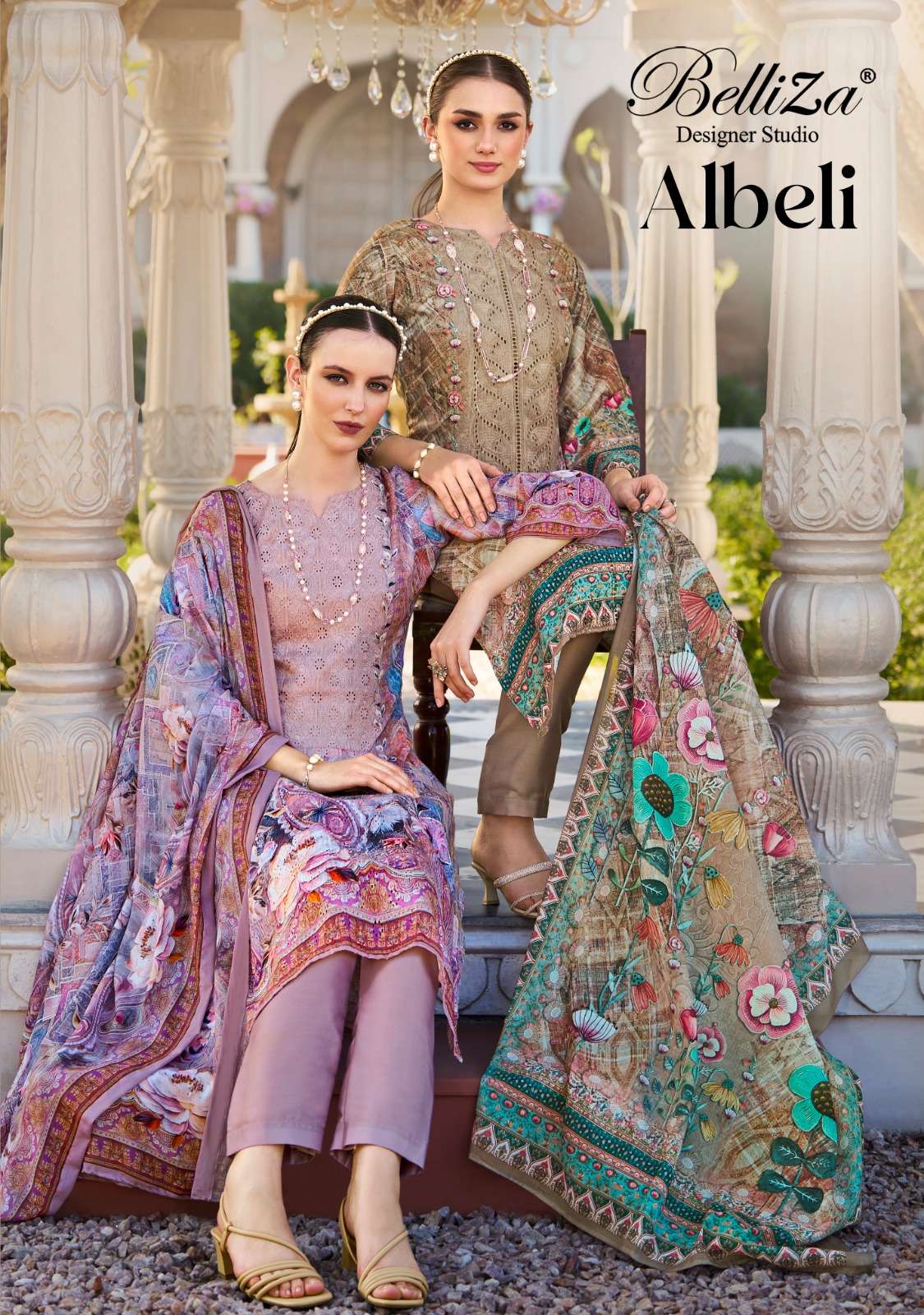 ALBELI BY BELLIZA 1035-001 TO 1035-006 SERIES JAM COTTON WORK PAKISTANI DRESSES