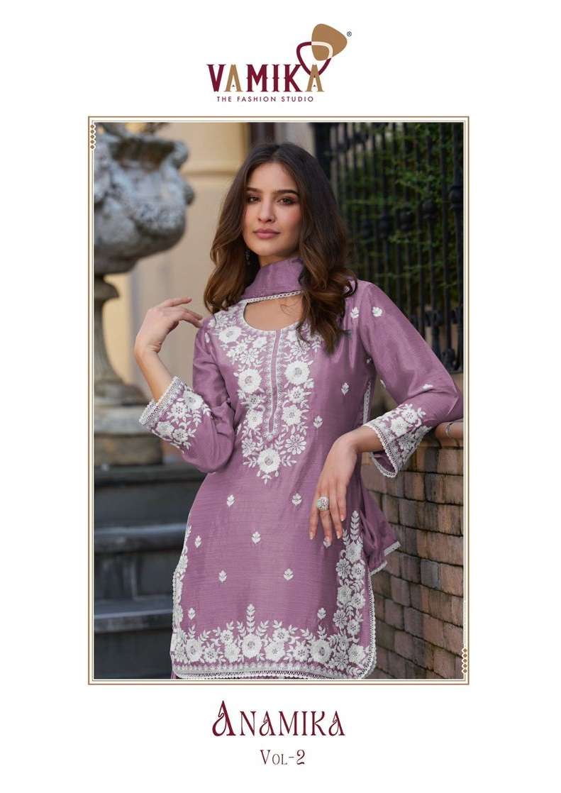 ANAMIKA VOL-2 BY VAMIKA 4301-A TO 4301-E SERIES CHINON WORK READYMADE DRESSES