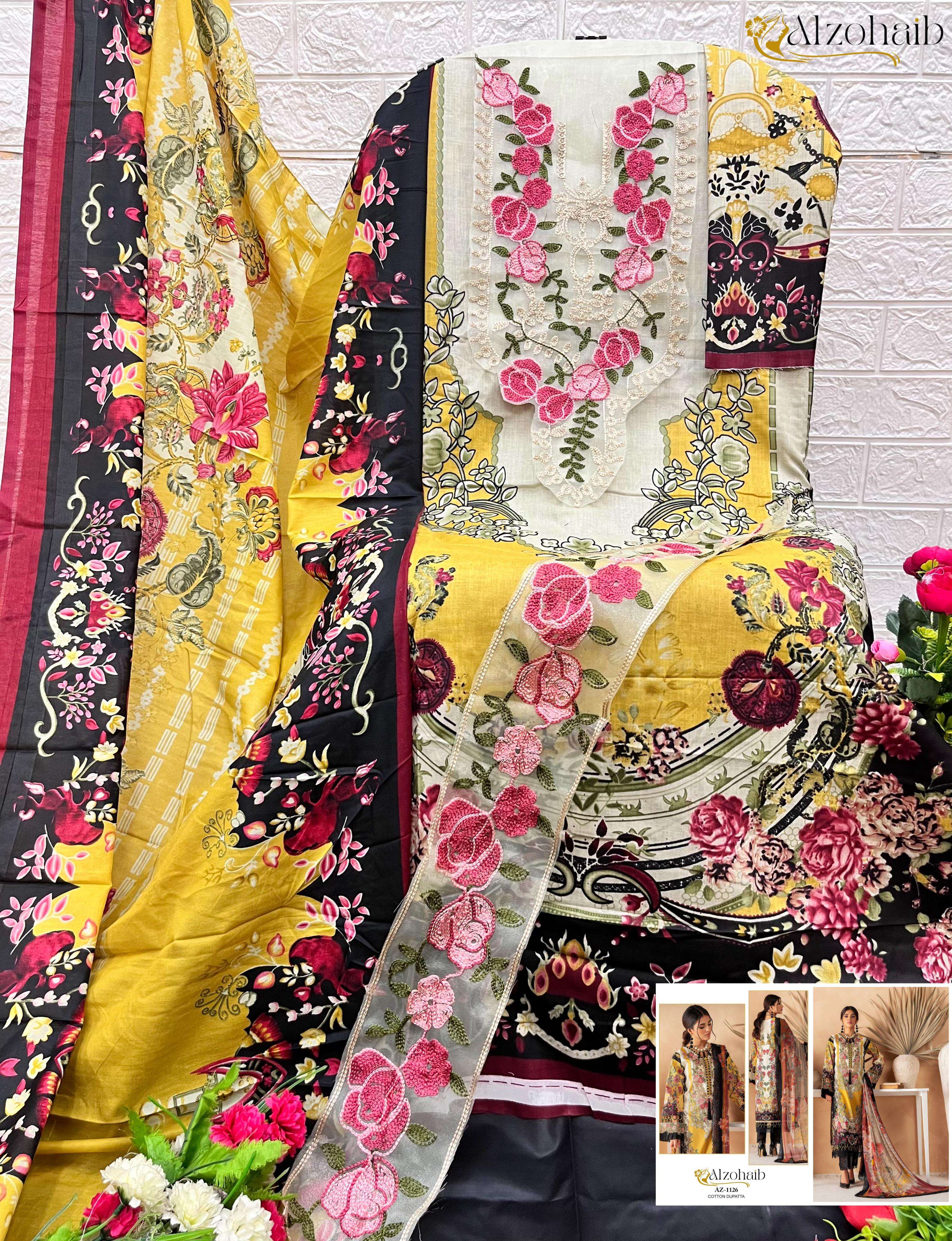 AZ-1115 TO AZ-1128 SERIES BY ALZOHAIB COTTON PRINT WORK PAKISTANI DRESSES