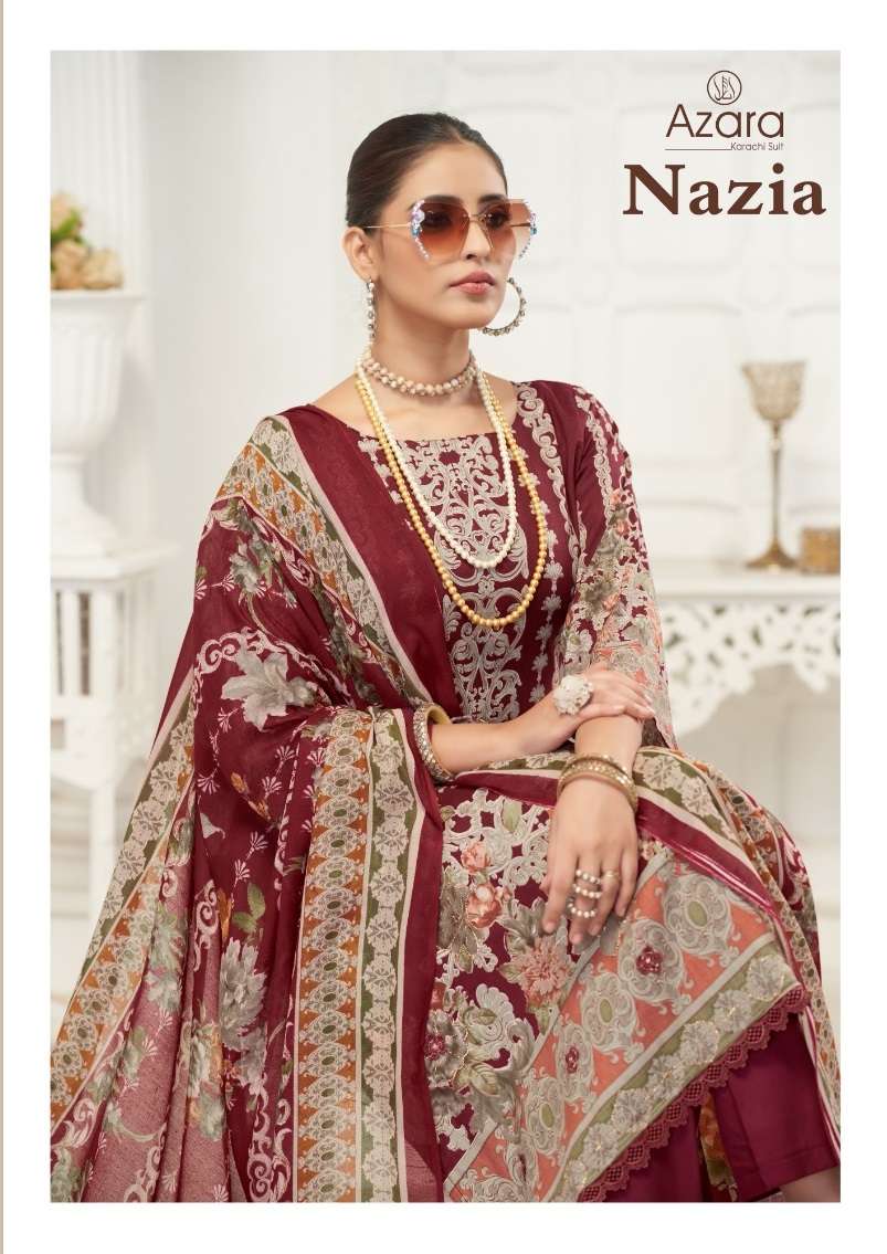 AZARA NAZIA BY RADHIKA FASHION CAMBRIC COTTON PRINT WORK DRESSES