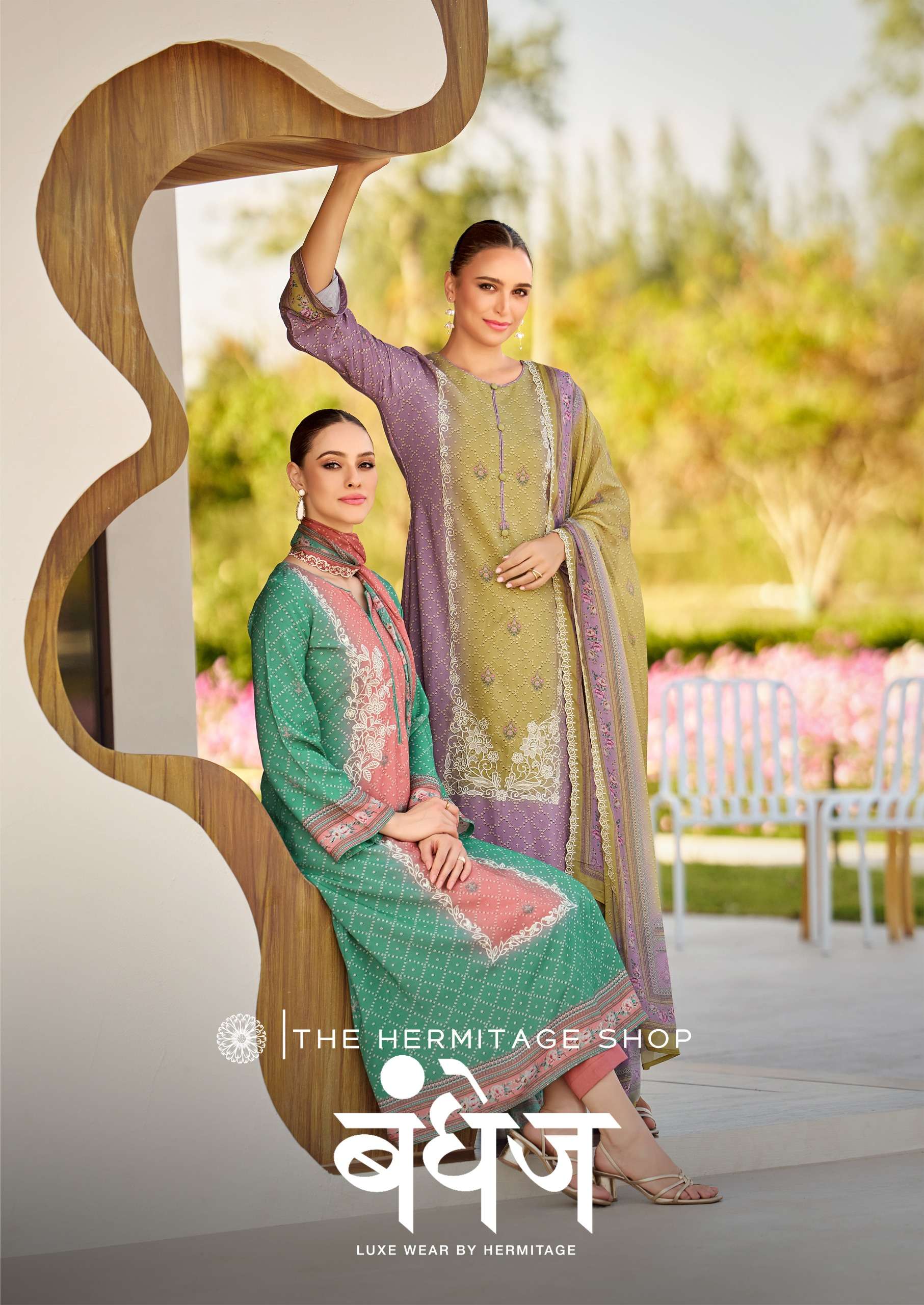 BANDHEJ BY THE HERMITAGE SHOP 201 TO 206 SERIES JAM SATIN PRINT WORK DRESSES