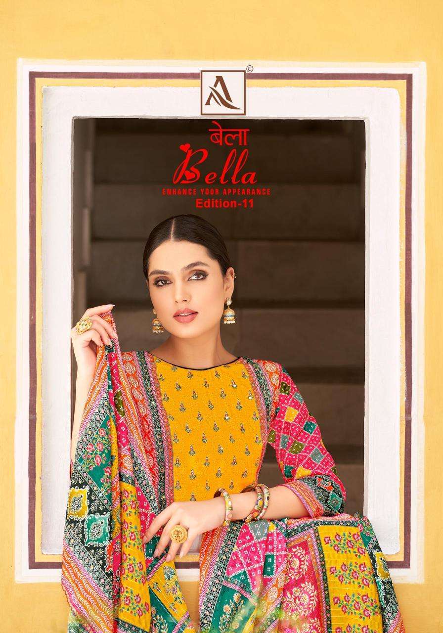 BELLA VOL-11 BY ALOK SUIT 1693-001 TO 1693-008 SERIES MUSLIN PRINT WORK DRESSES