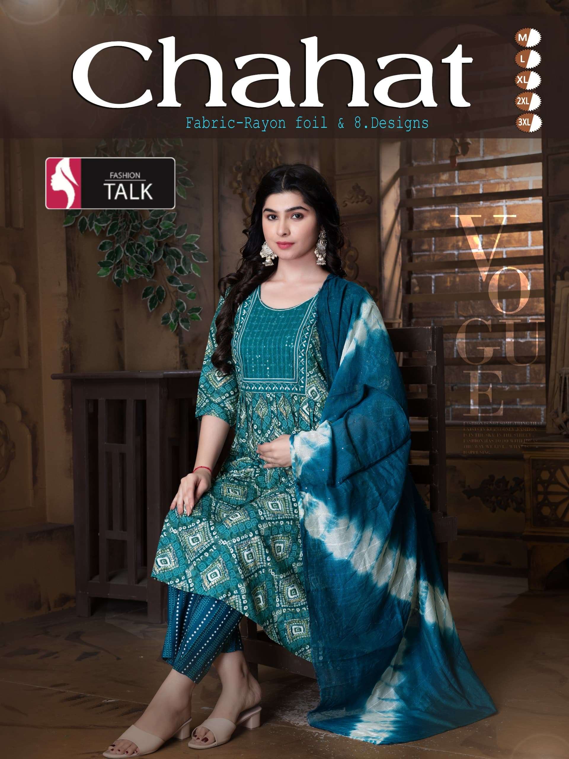 CHAHAT BY FASHION TALK 101 TO 108 SERIES RAYON PRINT WORK READYMADE DRESSES