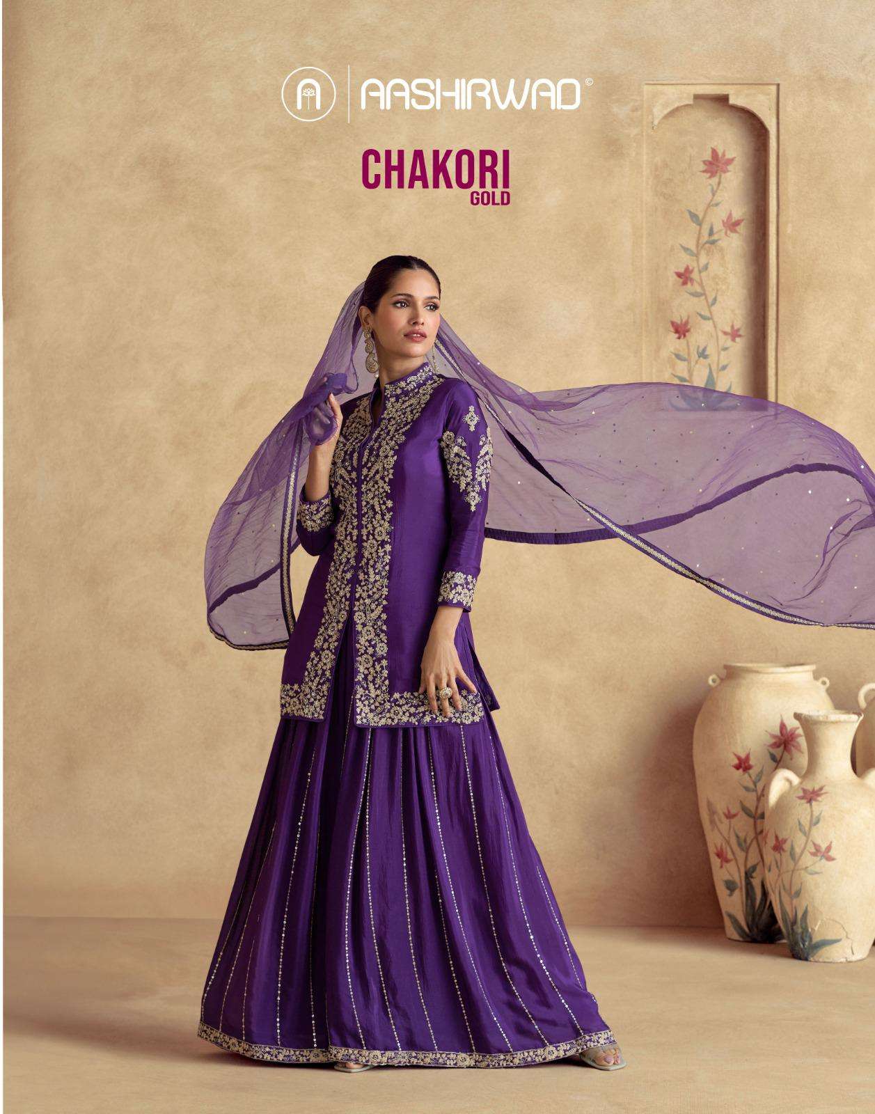 CHAKORI GOLD BY AASHIRWAD CREATION 10234 TO 10238 SERIES CHINON SILK READYMADE DRESSES