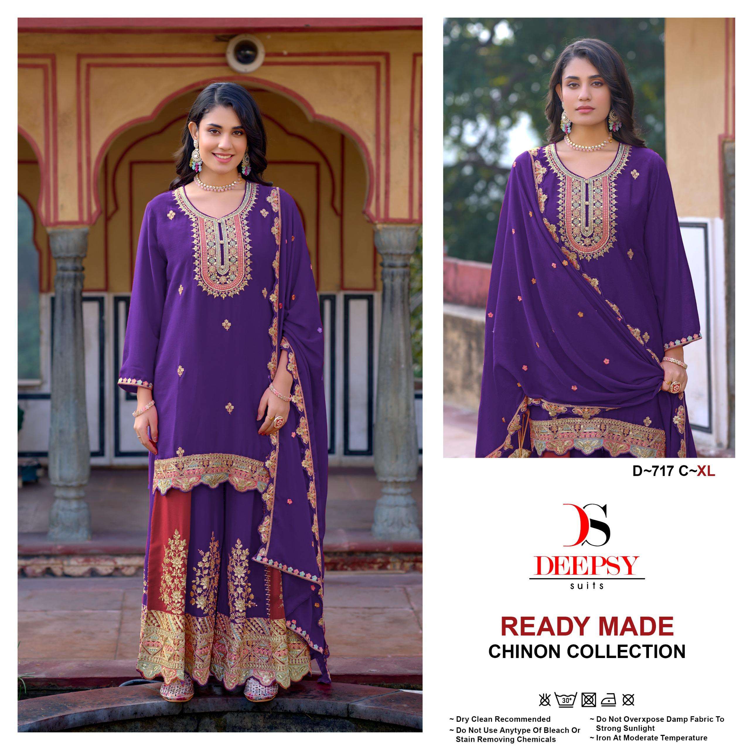 D-717 COLOURS BY DEEPSY SUITS CHINON EMBROIDERY WORK READYMADE DRESSES