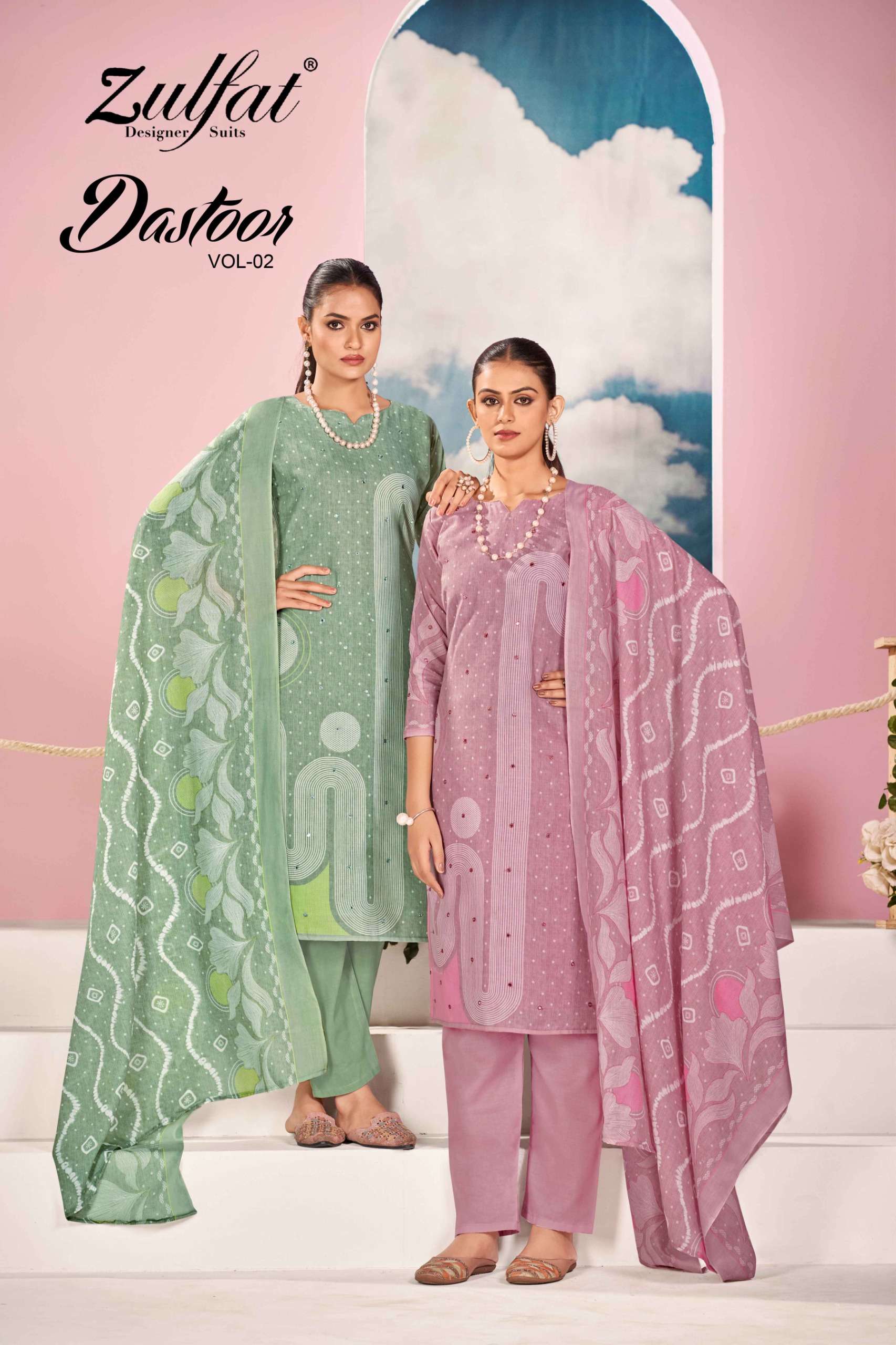 DASTOOR VOL-2 BY ZULFAT 587-001 TO 587-006 SERIES COTTON HANDWORK DRESSES