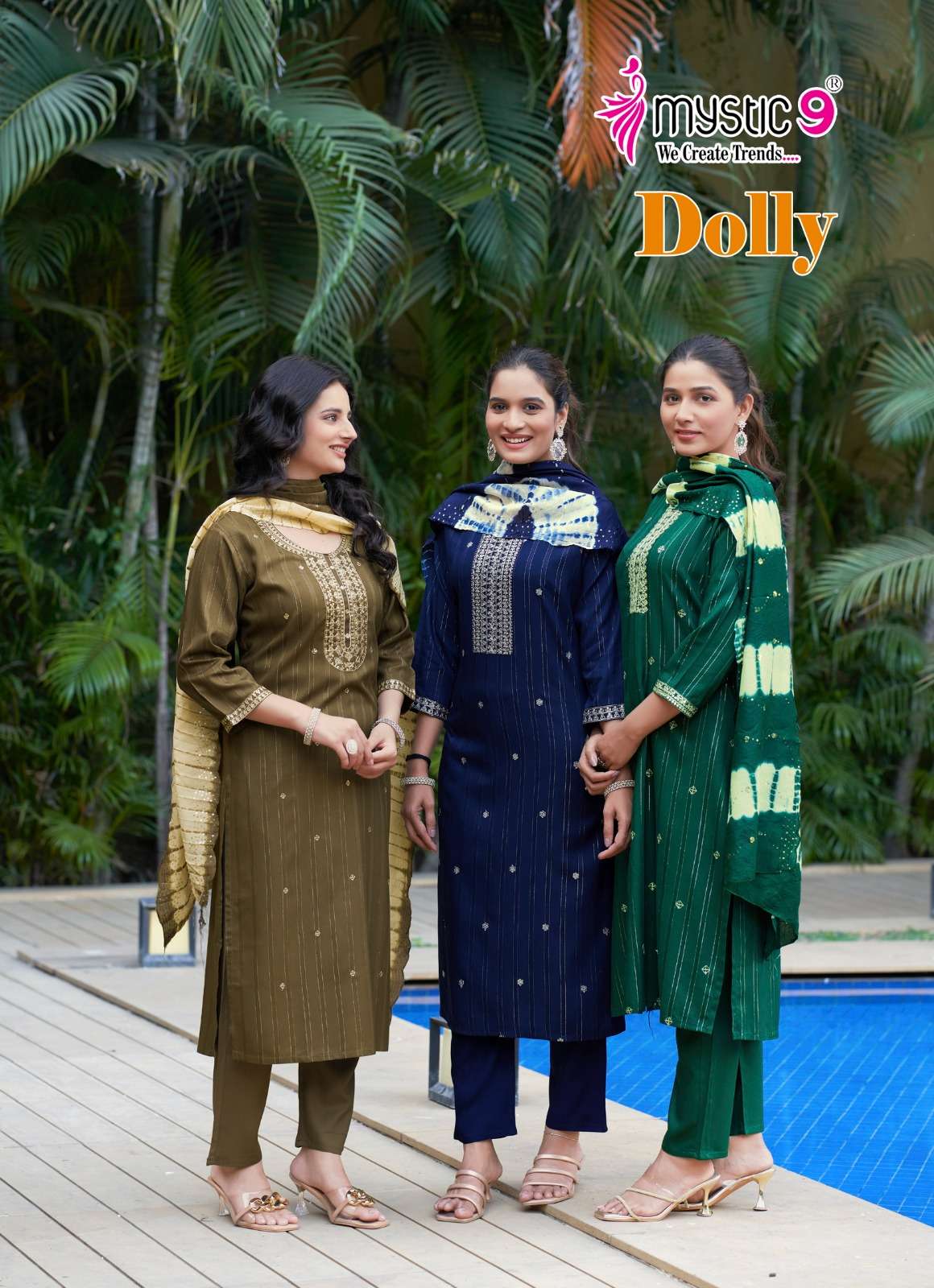 DOLLY VOL-5 BY MYSTIC9 5001 TO 5008 SERIES RAYON WORK READYMADE DRESSES