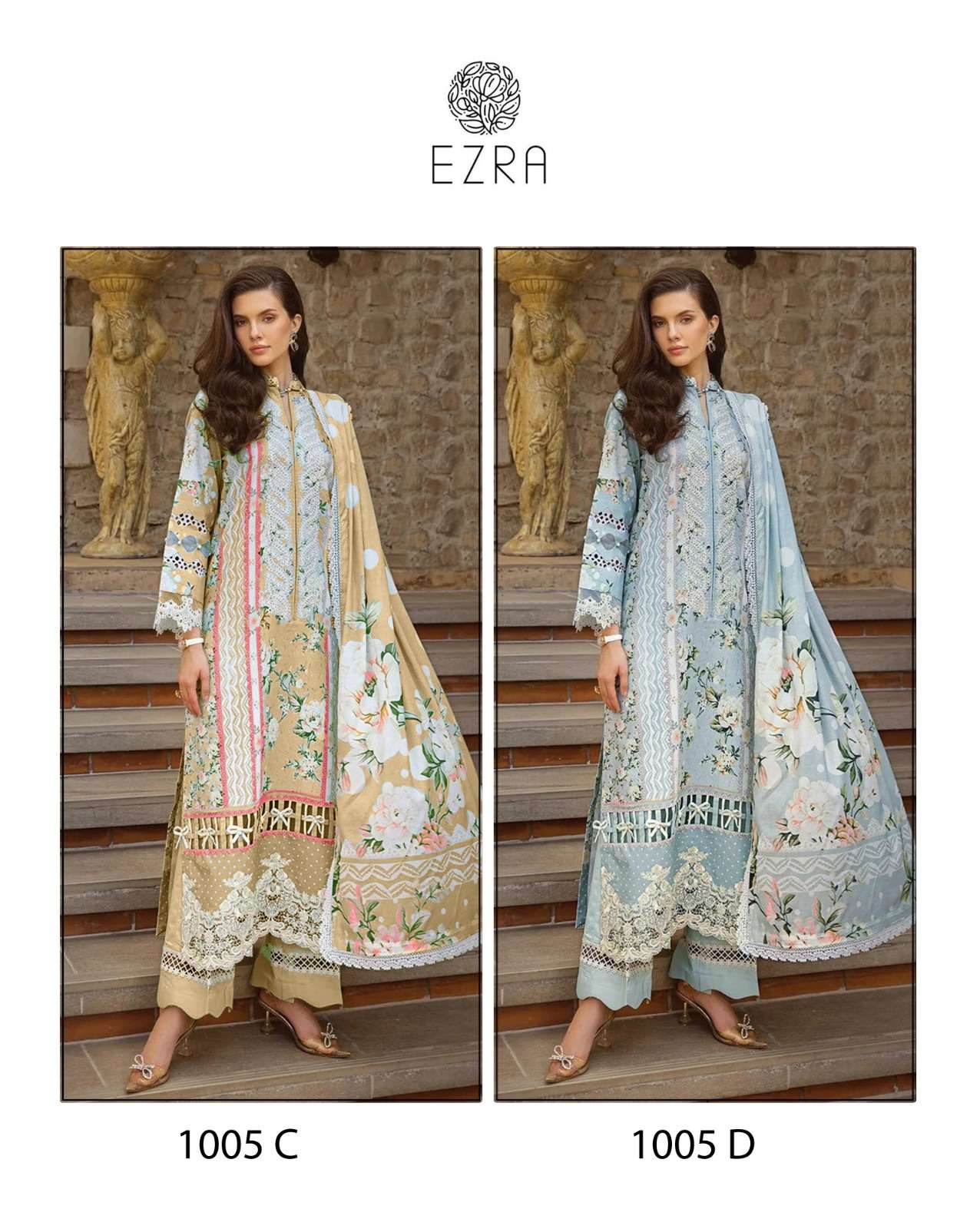 EZRA 1005-C & 1005-D SERIES BY AQSAWHOLESALE COTTON PRINT WORK DRESSES
