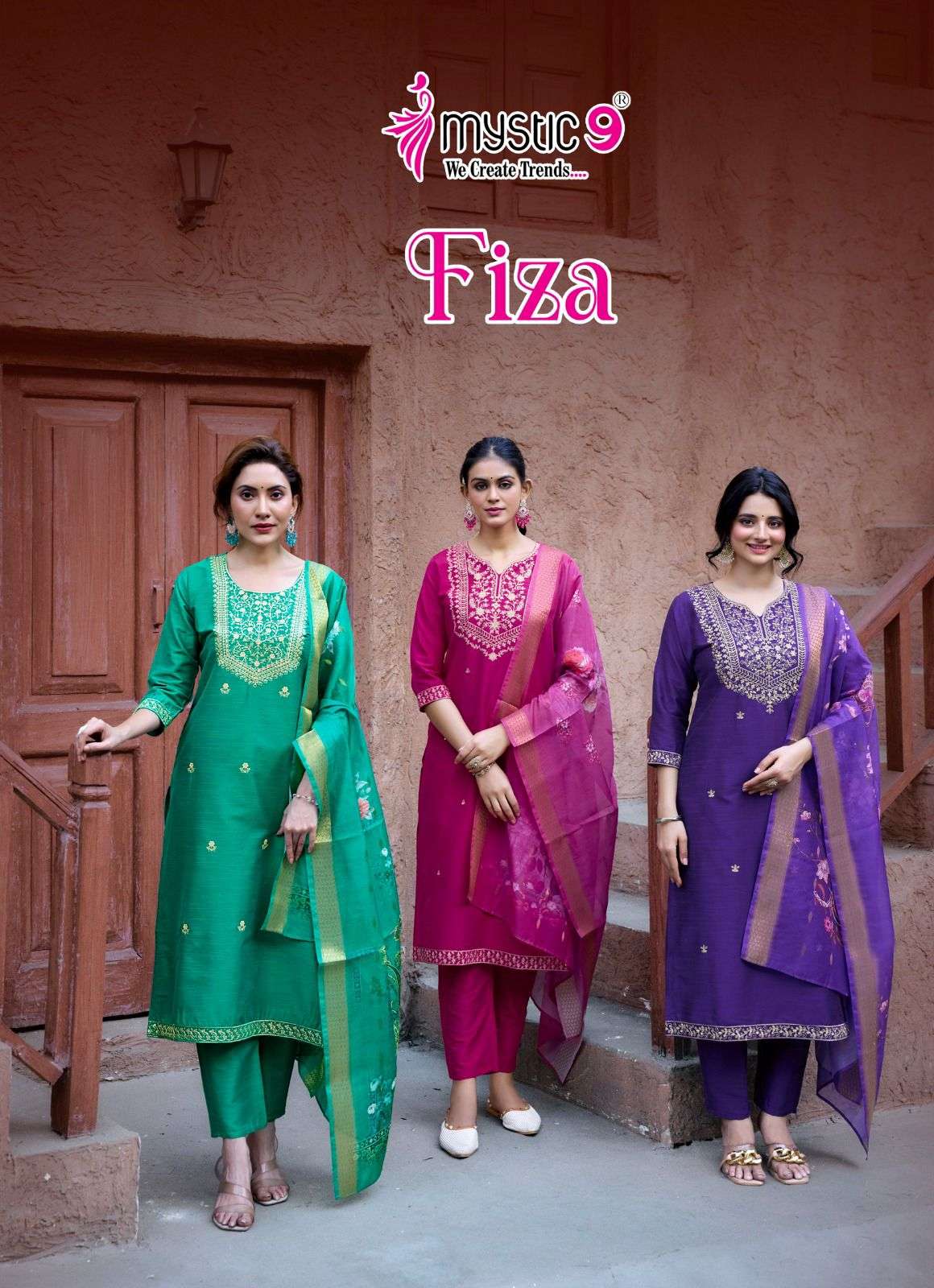 FIZA VOL-3 BY MYSTIC9 3001 TO 3008 SERIES BANGLORY SILK WORK READYMADE DRESSES