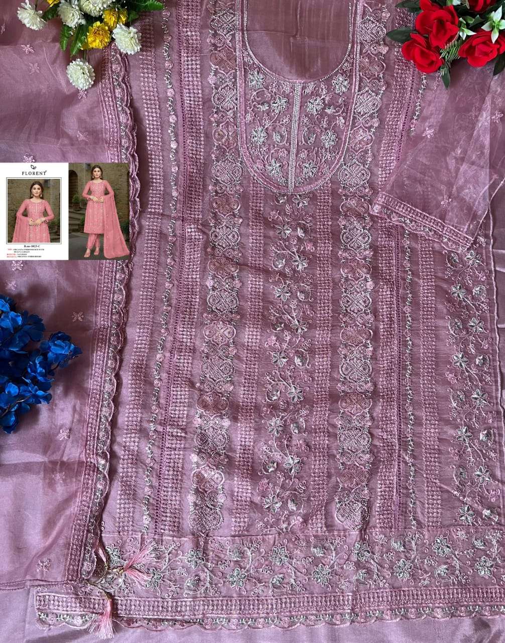 FLORENT 1023-A TO 1023-D SERIES ORGANZA HEAVY WORK PAKISTANI DRESSES
