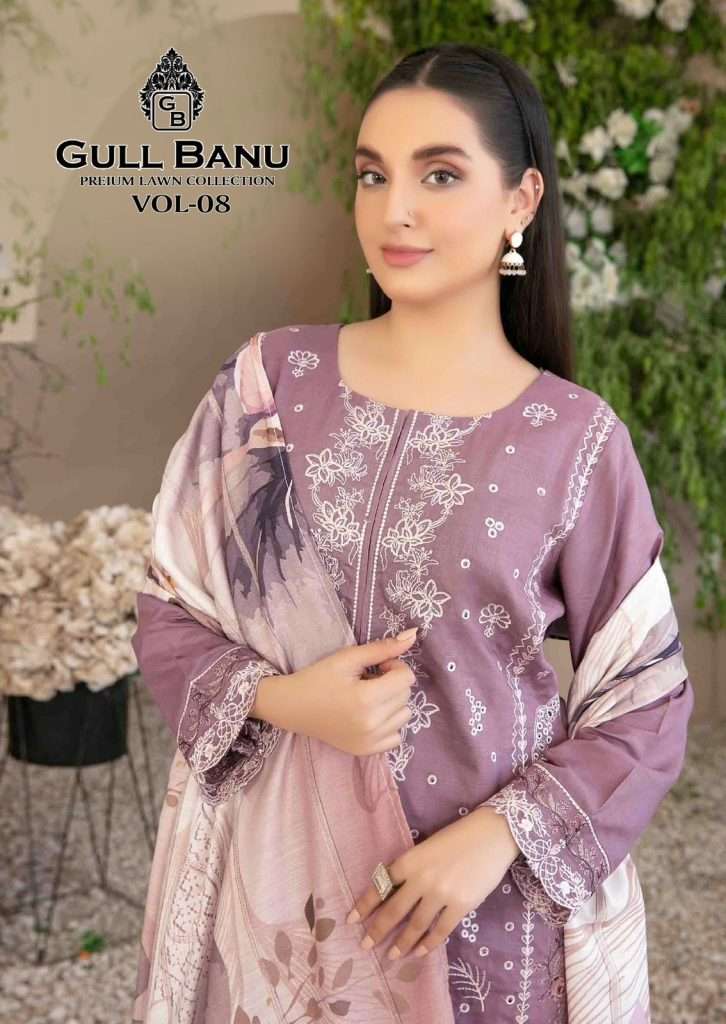 GULL BANU VOL-8 BY GUL AAHMAD 8001 TO 8006 SERIES LAWN COTTON PRINT DRESSES
