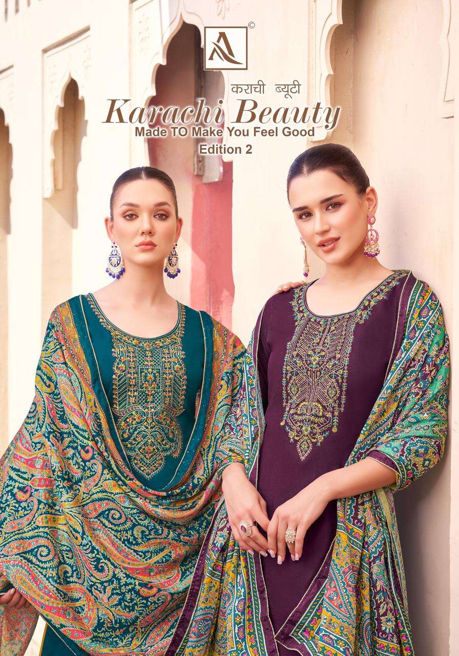 KARACHI BEAUTY VOL-2 BY ALOK SUIT 1726-001 TO 1726-006 SERIES COTTON WORK DRESSES