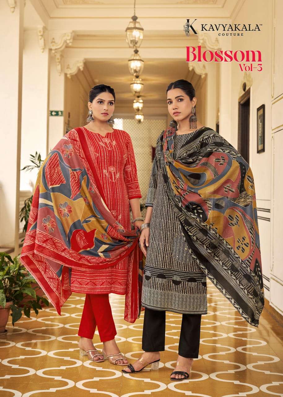 KAVYAKALA COUTURE BLOSSOM VOL-3 3001 TO 3005 SERIES CAMBRIC WORK DRESSES