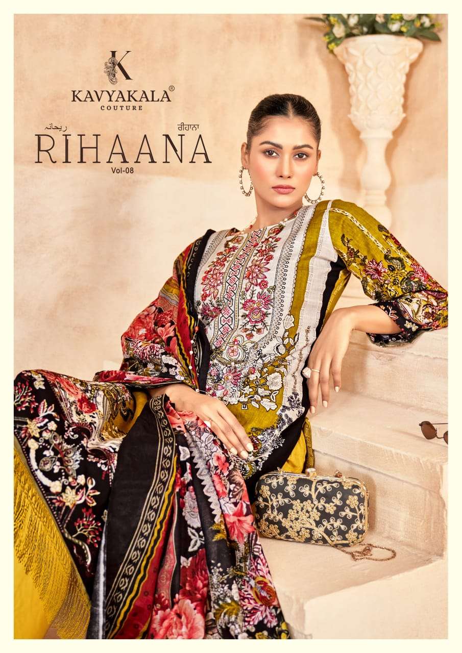KAVYAKALA COUTURE RIHAANA VOL-8 1001 TO 1006 SERIES CAMBRIC WORK DRESSES