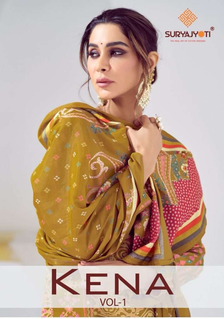 KENA BY SURYAJYOTI 1001 TO 1008 SERIES JAM SATIN PRINT WORK DRESSES