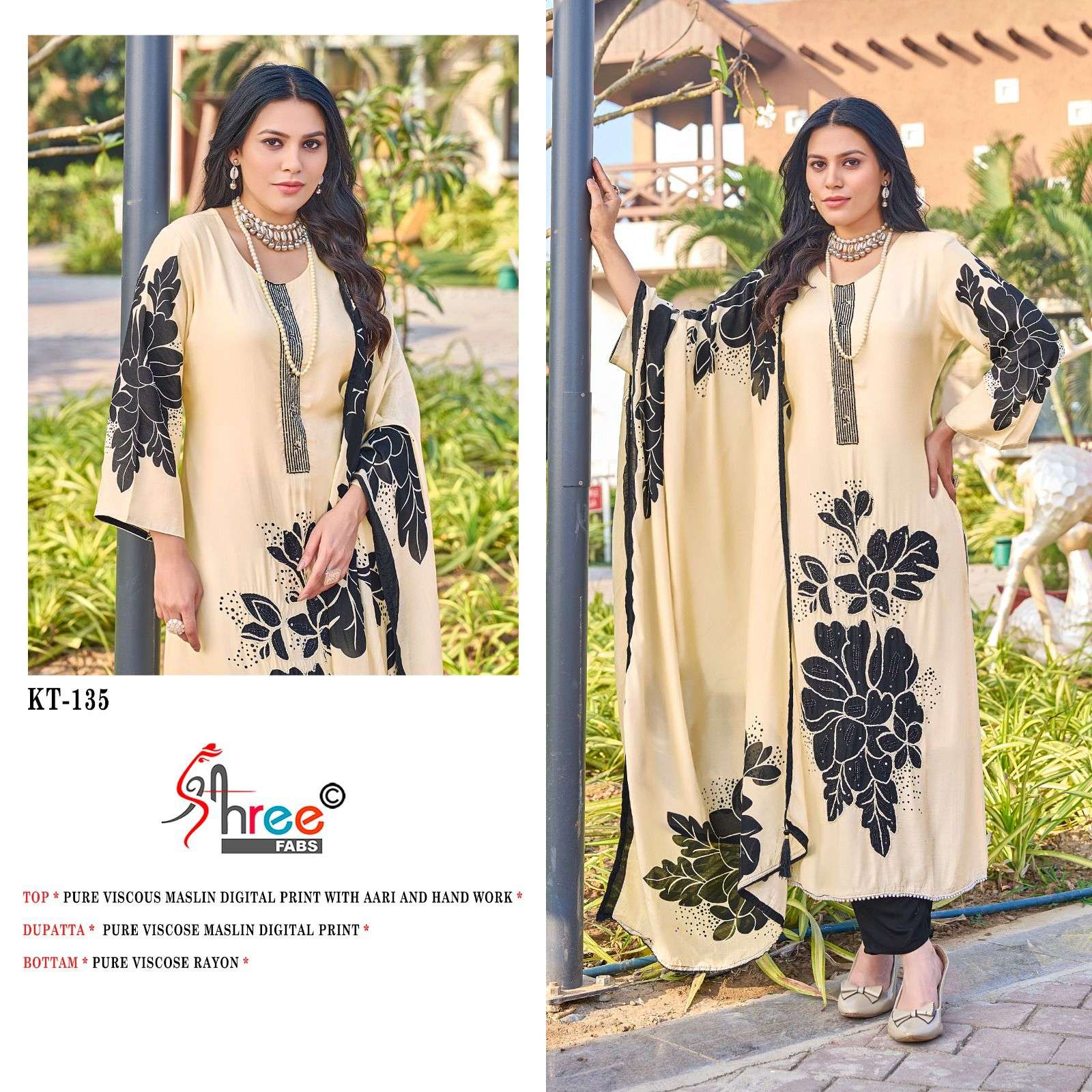 KT-135 HIT DESIGN BY SHREE FABS VISCOSE MUSLIN WORK PAKISTANI DRESS