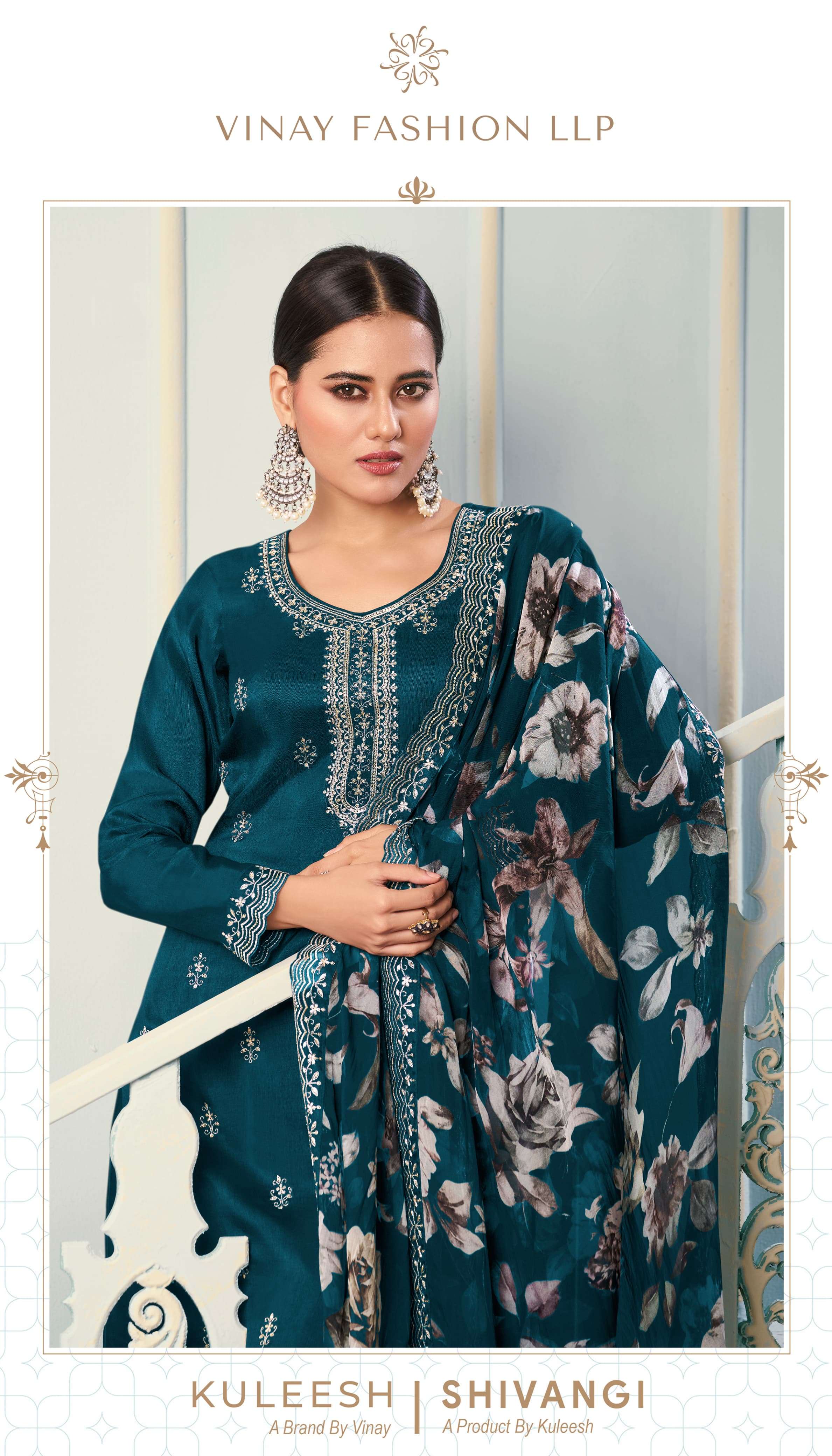 KULEESH SHIVANGI BY VINAY FASHION 71341 TO 71344 SERIES MOONGA SILK WORK DRESSES