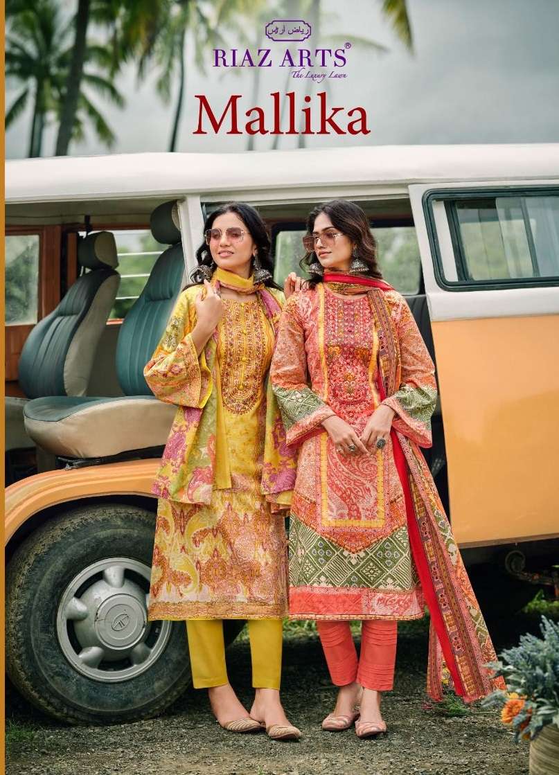 MALLIKA BY RIAZ ARTS 31001 TO 31008 SERIES KARACHI LAWN PRINT WORK DRESSES