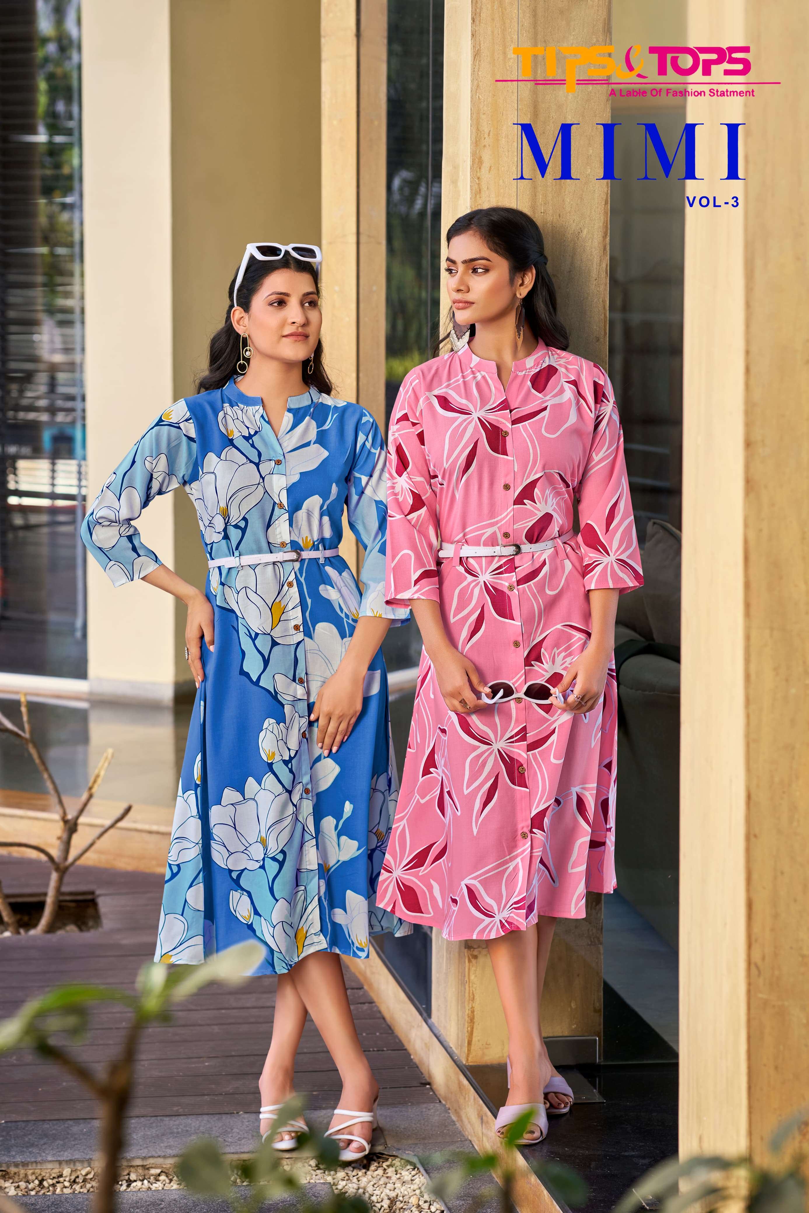 MINI VOL-3 BY TIPS & TOPS 1001 TO 1006 SERIES RAYON PRINT KURTIS