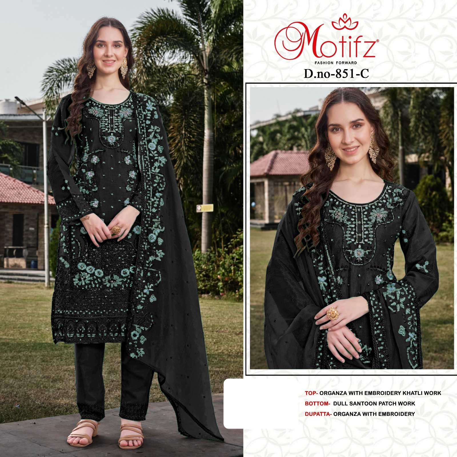 MOTIFZ 851-A TO 851-D SERIES ORGANZA HEAVY WORK PAKISTANI DRESSES