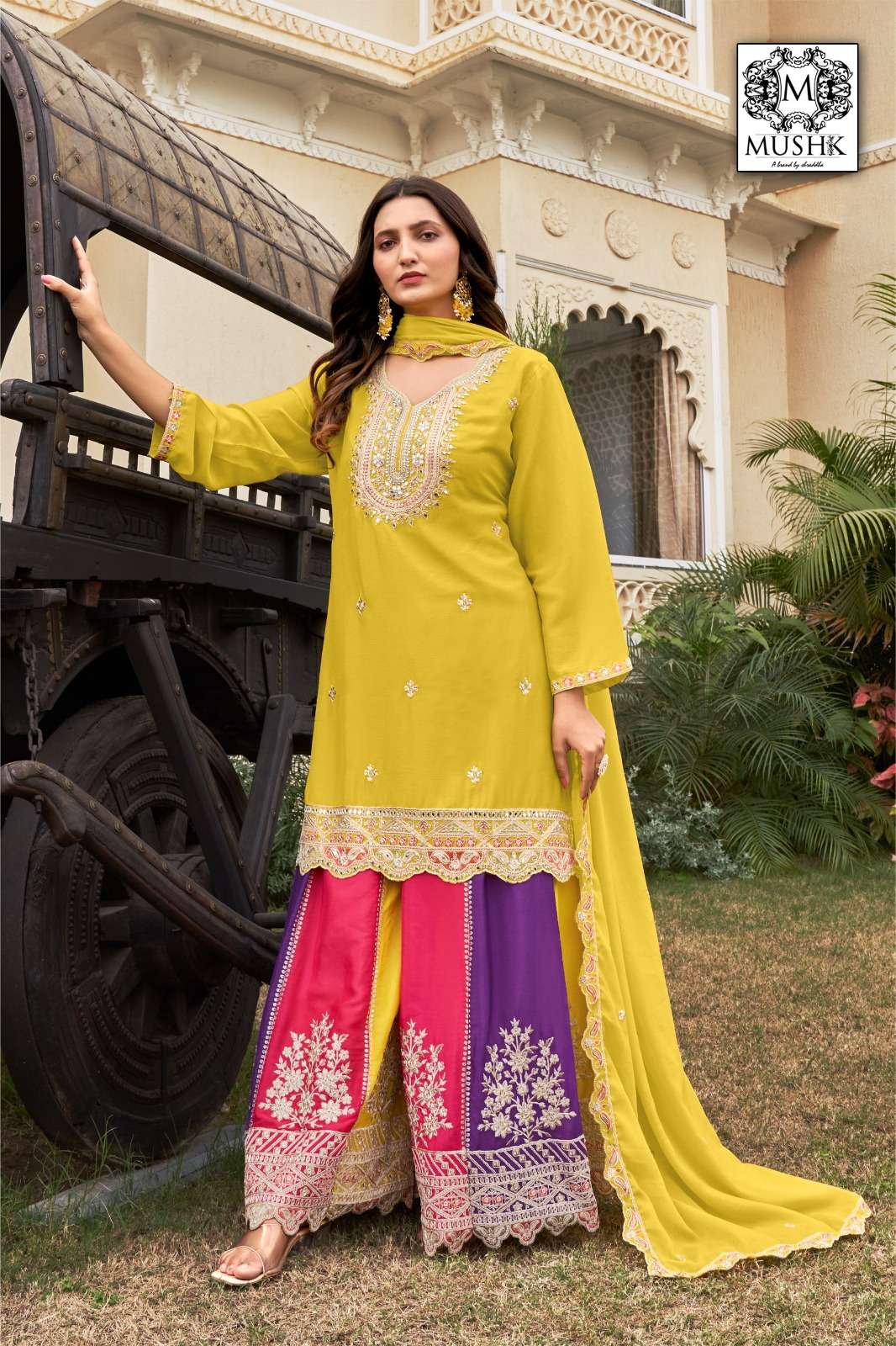 MR-1008 COLOURS BY MUSHK PURE CHINON EMBROIDERY WORK READYMADE DRESSES