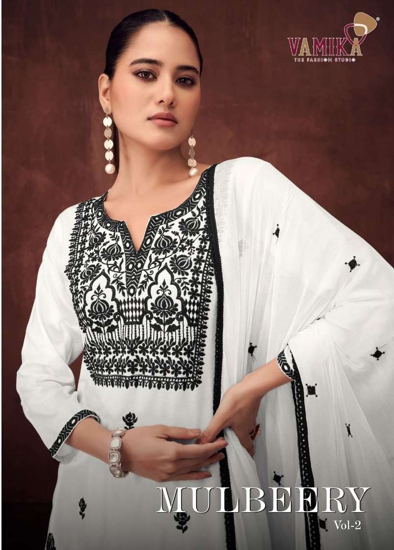MULBEERY VOL-2 BY VAMIKA 1400-A TO 1400-E SERIES VISCOSE RAYON WORK READYMADE DRESSES