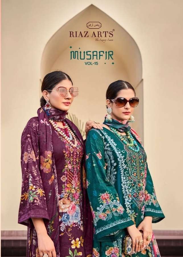 MUSAFIR VOL-15 BY RIAZ ARTS 23001 TO 23008 SERIES LAWN PRINT WORK DRESSES