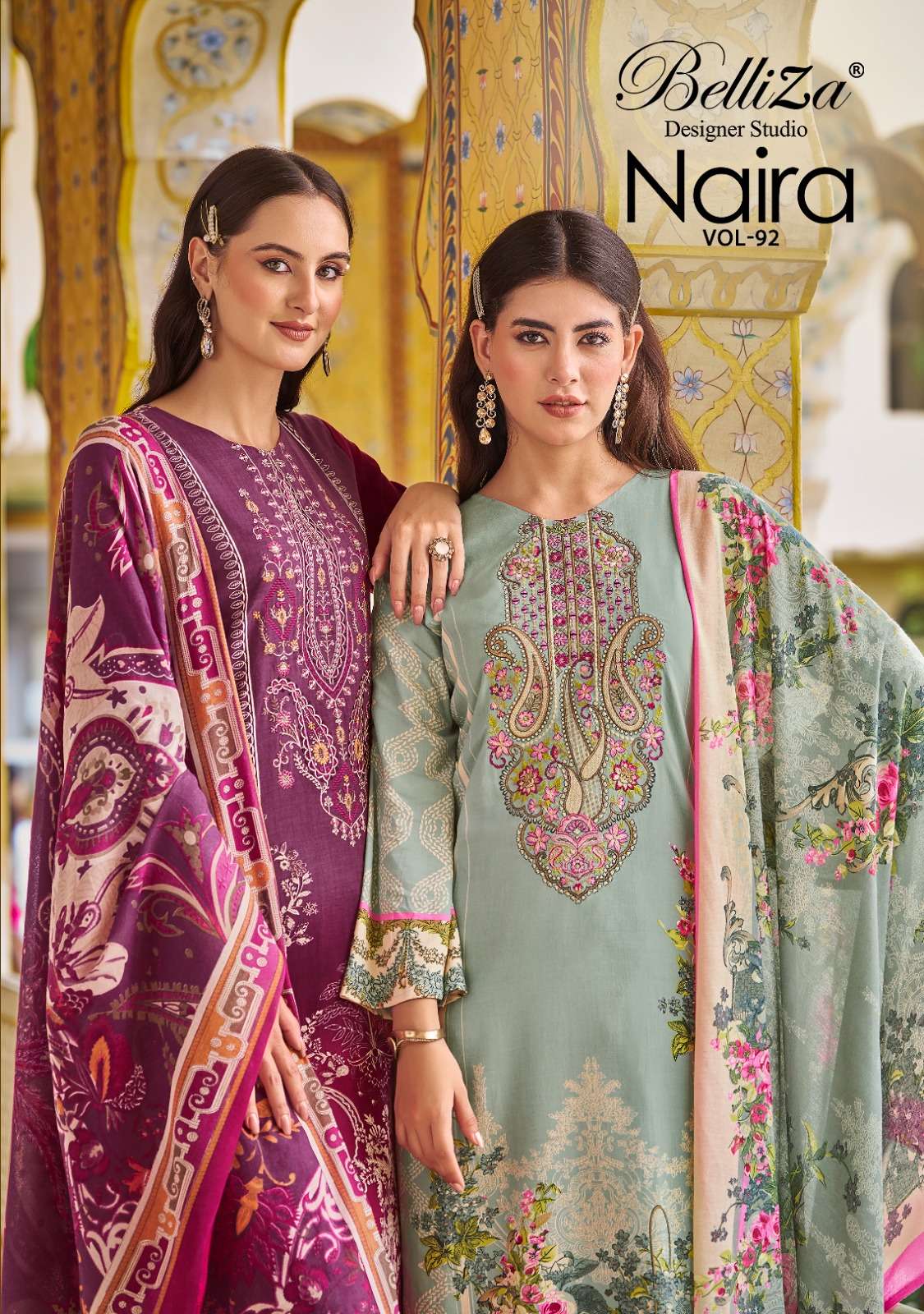 NAIRA VOL-92 BY BELLIZA 1034-001 TO 1034-008 SERIES COTTON PRINT WORK DRESSES