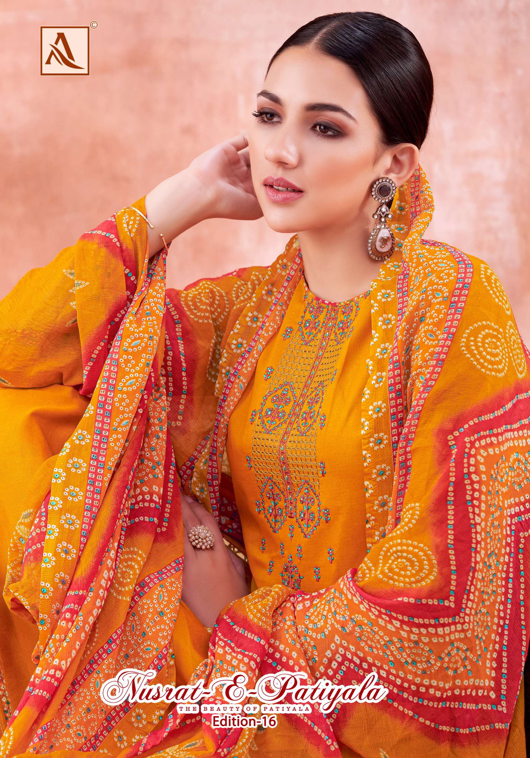 NUSRAT E PATIYALA VOL-16 BY ALOK SUIT 1706-001 TO 1706-008 SERIES ZAM COTTON DRESSES