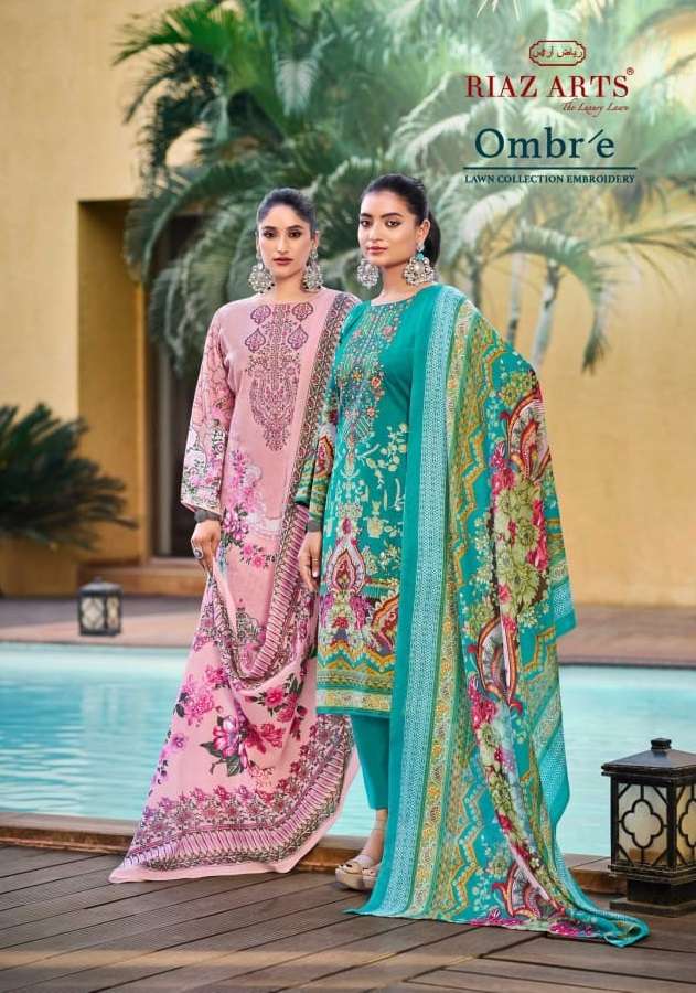OMBRE BY RIAZ ARTS 1001 TO 1008 SERIES LAWN CAMBRIC PRINT WORK DRESSES