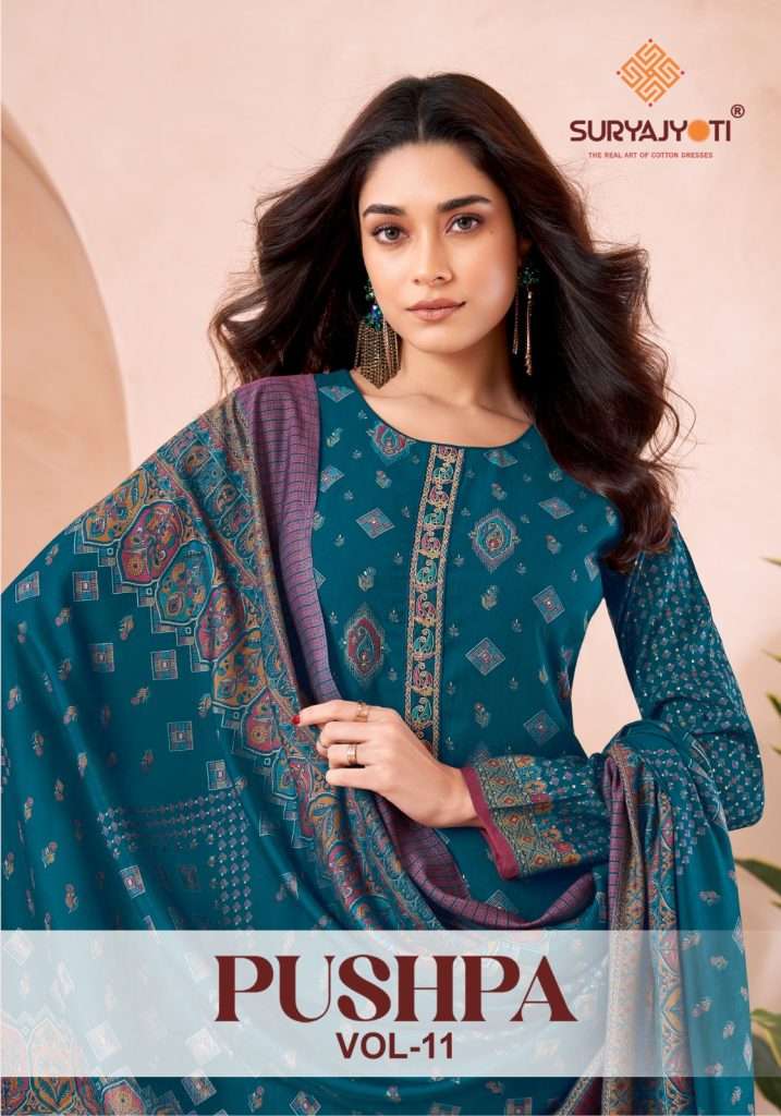 PUSHPA VOL-11 BY SURYAJYOTI 11001 TO 11008 SERIES MODAL PRINT WORK DRESSES