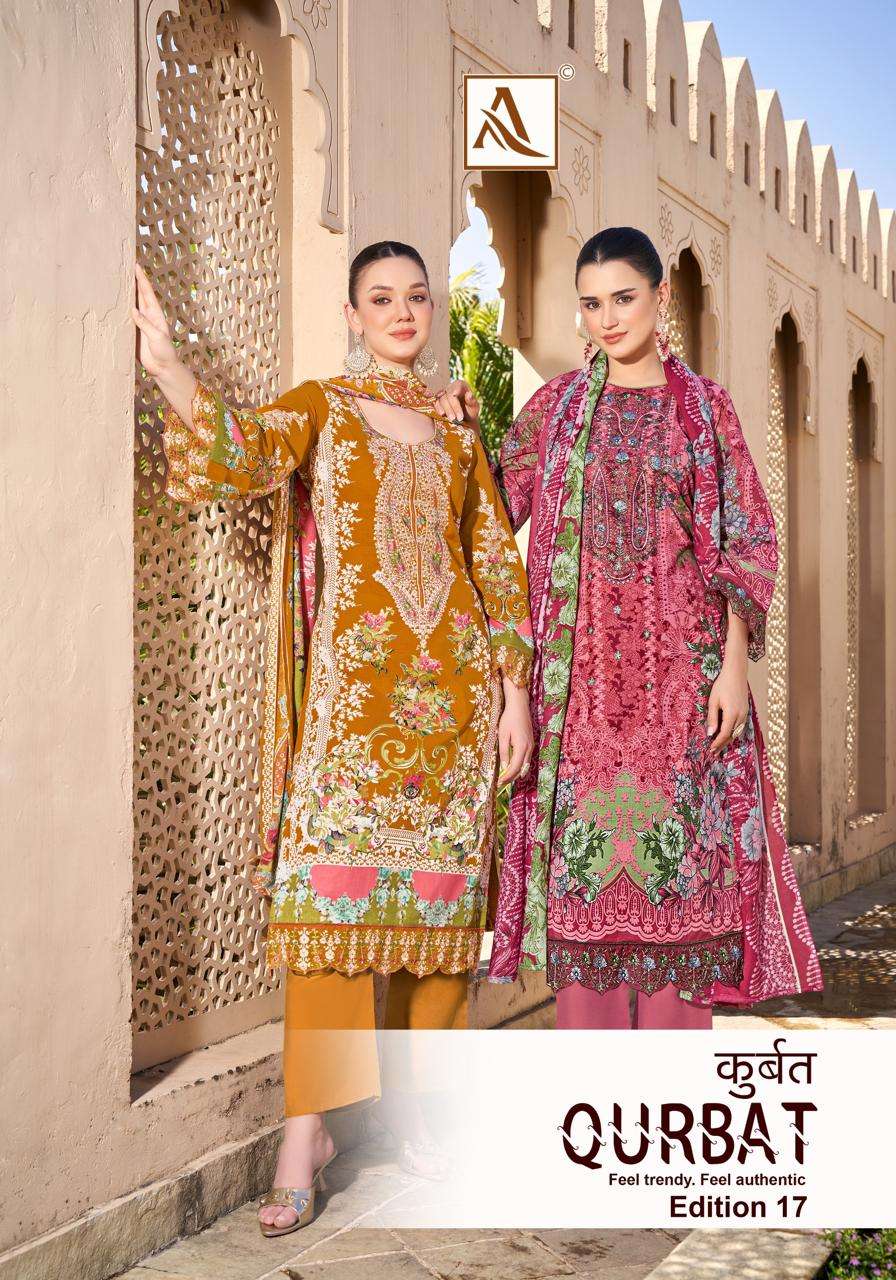 QURBAT VOL-17 BY ALOK SUIT 1723-001 TO 1723-008 SERIES COTTON PRINT WORK DRESSES