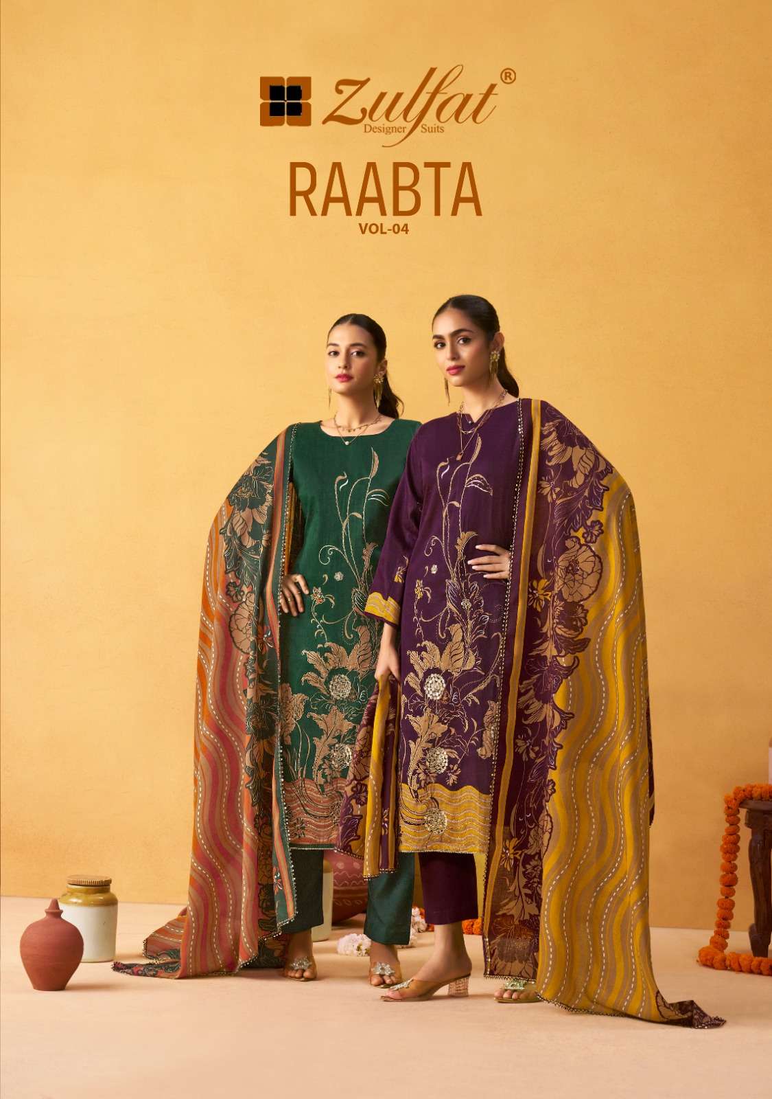 RAABTA VOL-4 BY ZULFAT 623-001 TO 623-006 SERIES COTTON PRINT WORK DRESSES