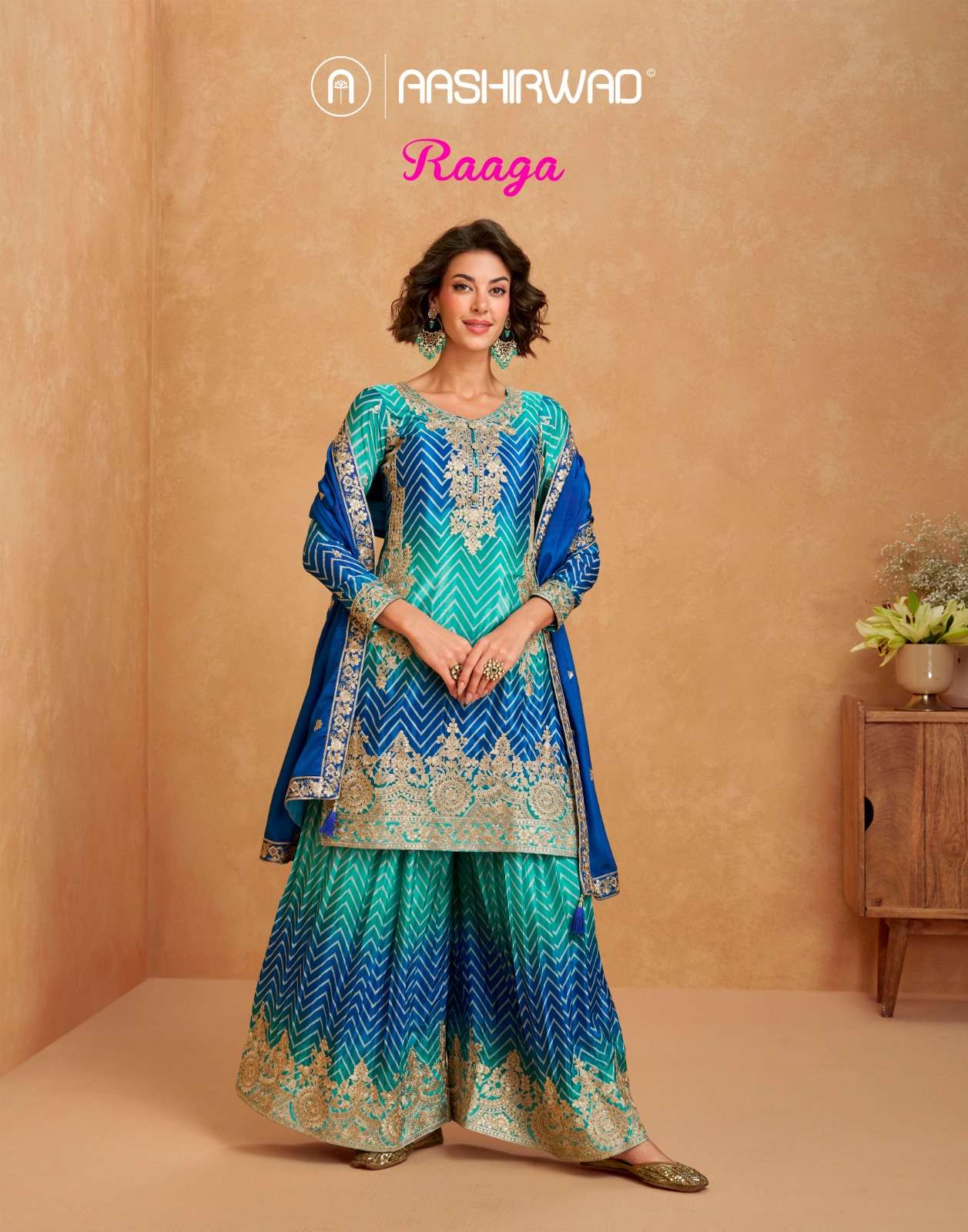 RAAGA BY AASHIRWAD CREATION 10280 TO 10283 SERIES CHINON SILK READYMADE DRESSES