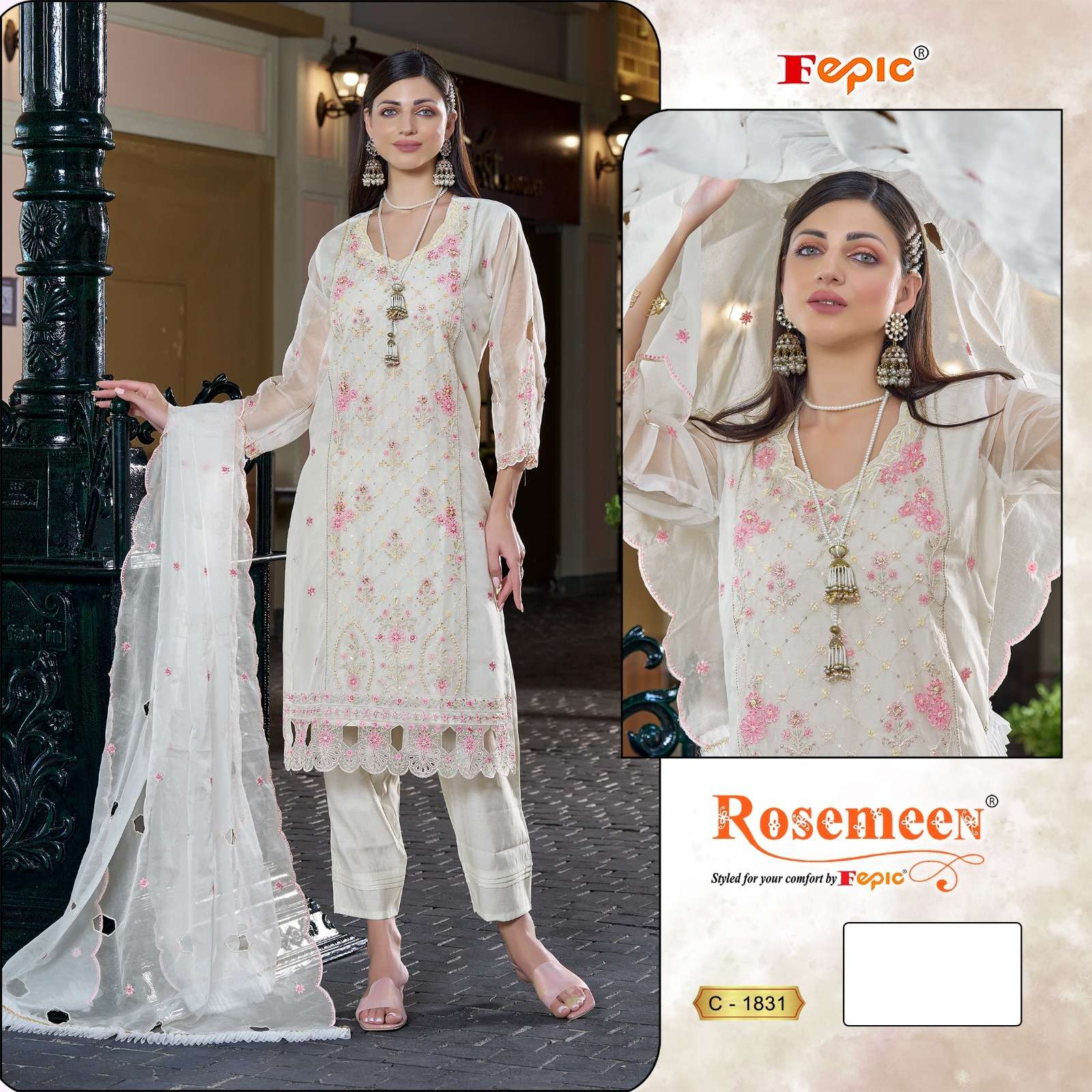 ROSEMEEN 1831-A TO 131-D SERIES BY FEPIC ORGANZA WORK PAKISTANI DRESSES