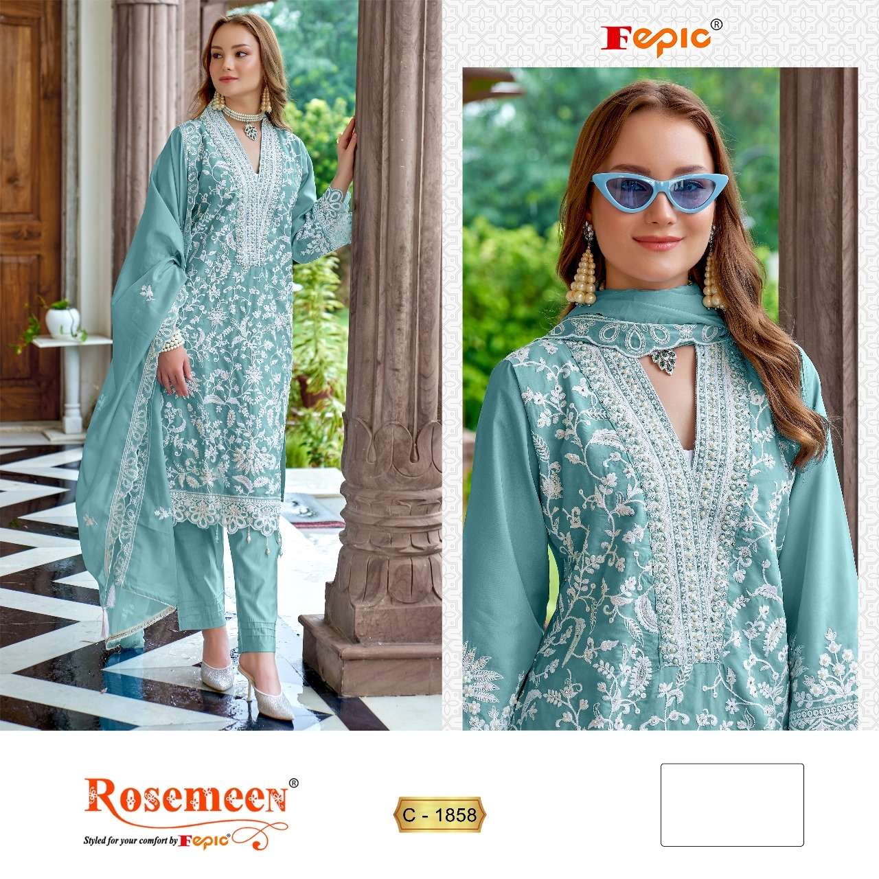 ROSEMEEN 1858-A TO 1858-D SERIES BY FEPIC ORGANZA WORK PAKISTANI DRESSES