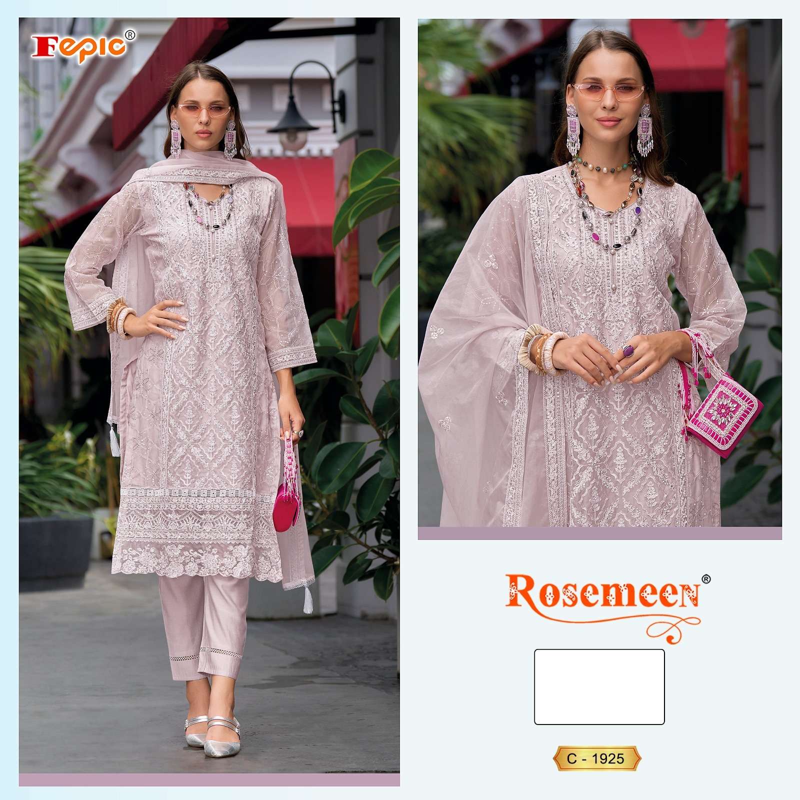 ROSEMEEN 1925-A TO 1925-C SERIES BY FEPIC ORGANZA WORK PAKISTANI DRESSES