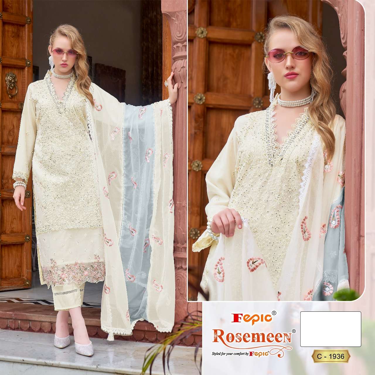ROSEMEEN 1936-A TO 1936-C SERIES BY FEPIC ORGANZA WORK PAKISTANI DRESSES