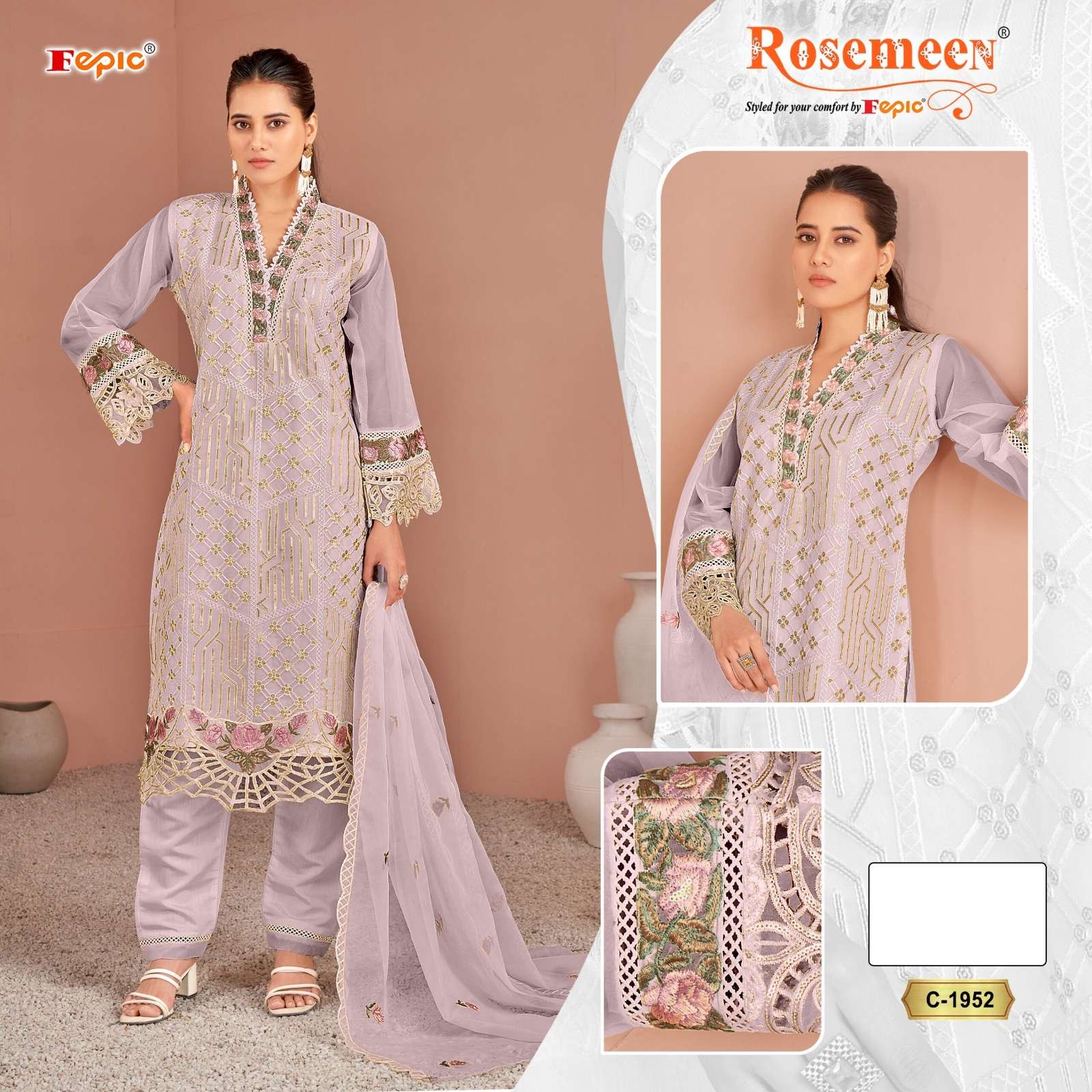 ROSEMEEN 1952-A TO 1952-D SERIES BY FEPIC ORGANZA WORK PAKISTANI DRESSES