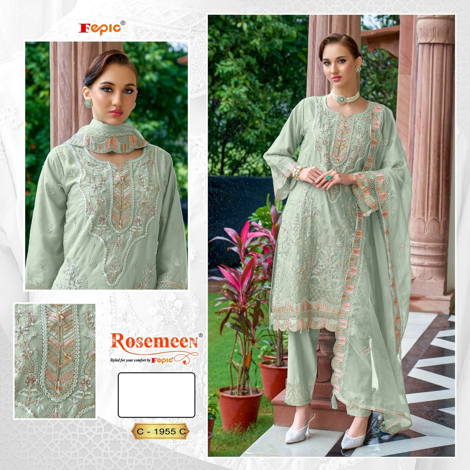 ROSEMEEN 1955-A TO 1955-C SERIES BY FEPIC ORGANZA WORK PAKISTANI DRESSES