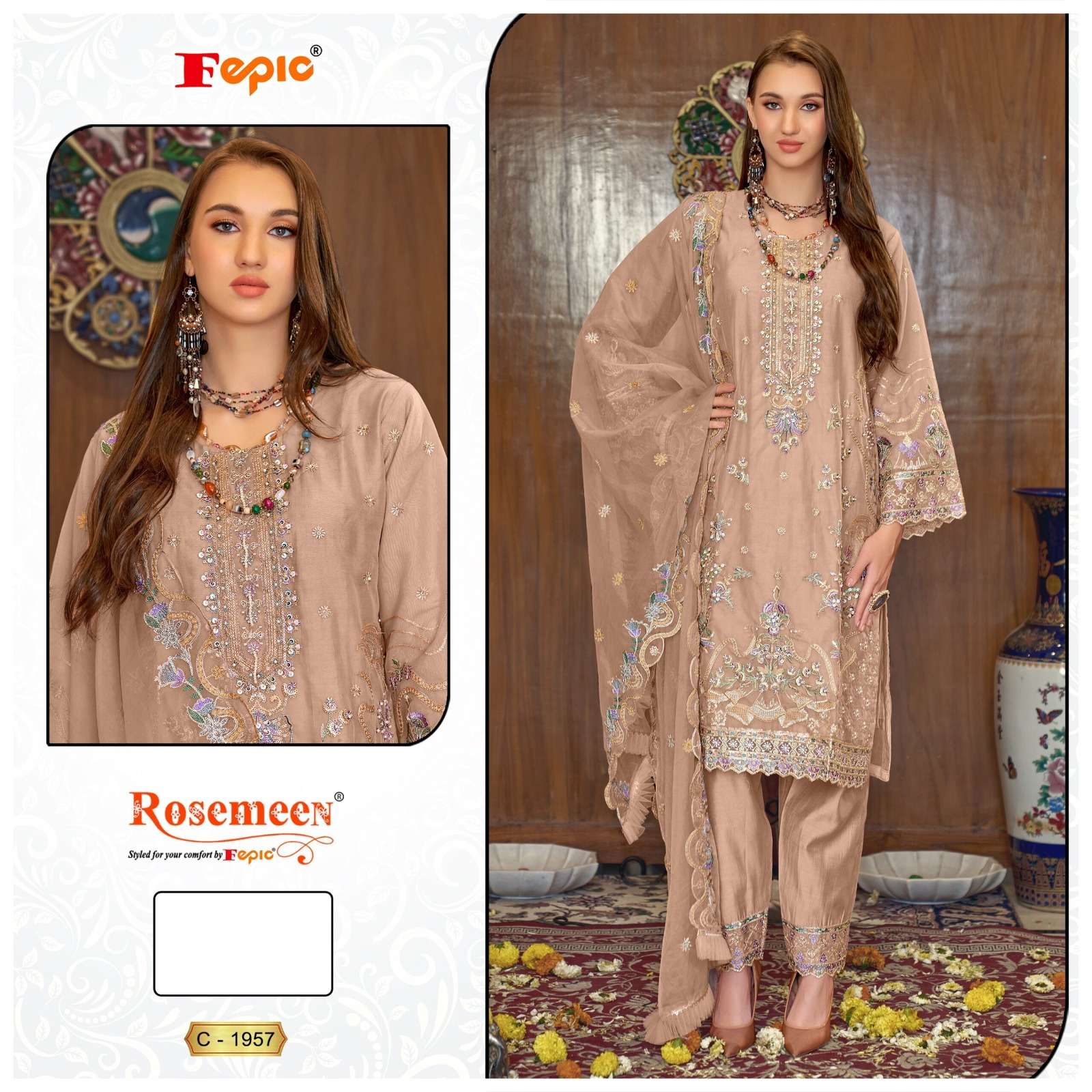 ROSEMEEN 1957-A TO 1957-C SERIES BY FEPIC ORGANZA WORK PAKISTANI DRESSES