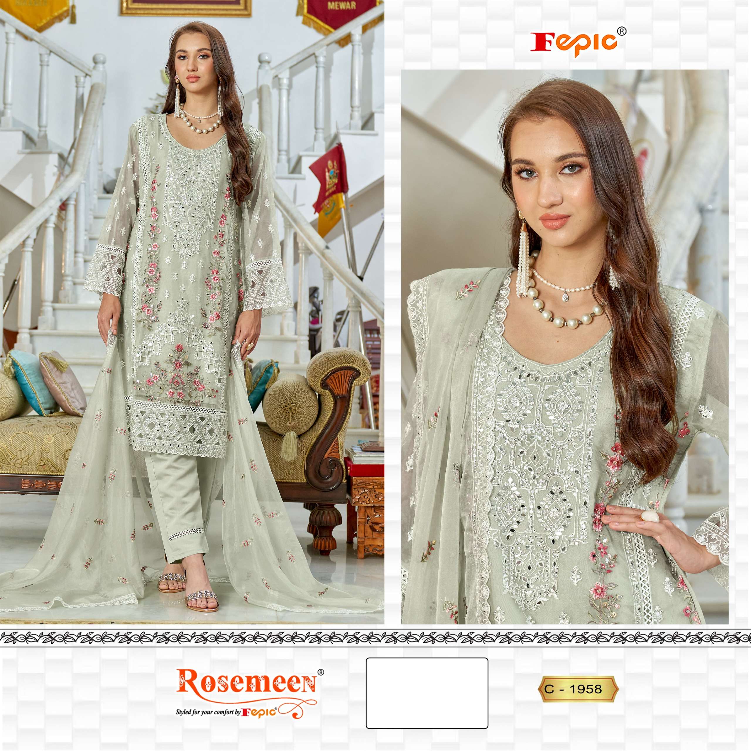 ROSEMEEN 1958-A TO 1958-C SERIES BY FEPIC ORGANZA WORK PAKISTANI DRESSES