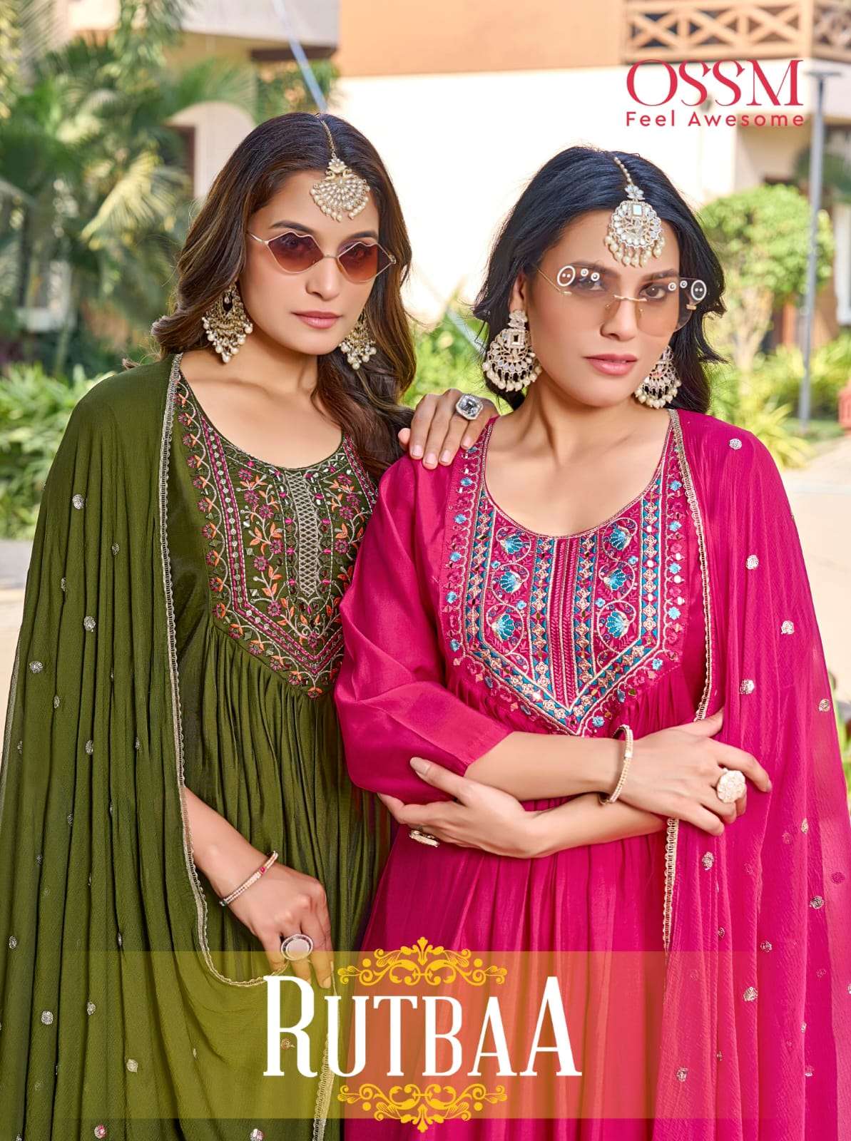 RUTBAA BY OSSM 1001 TO 1006 SERIES VISCOSE ROMAN SILK WORK READYMADE DRESSES